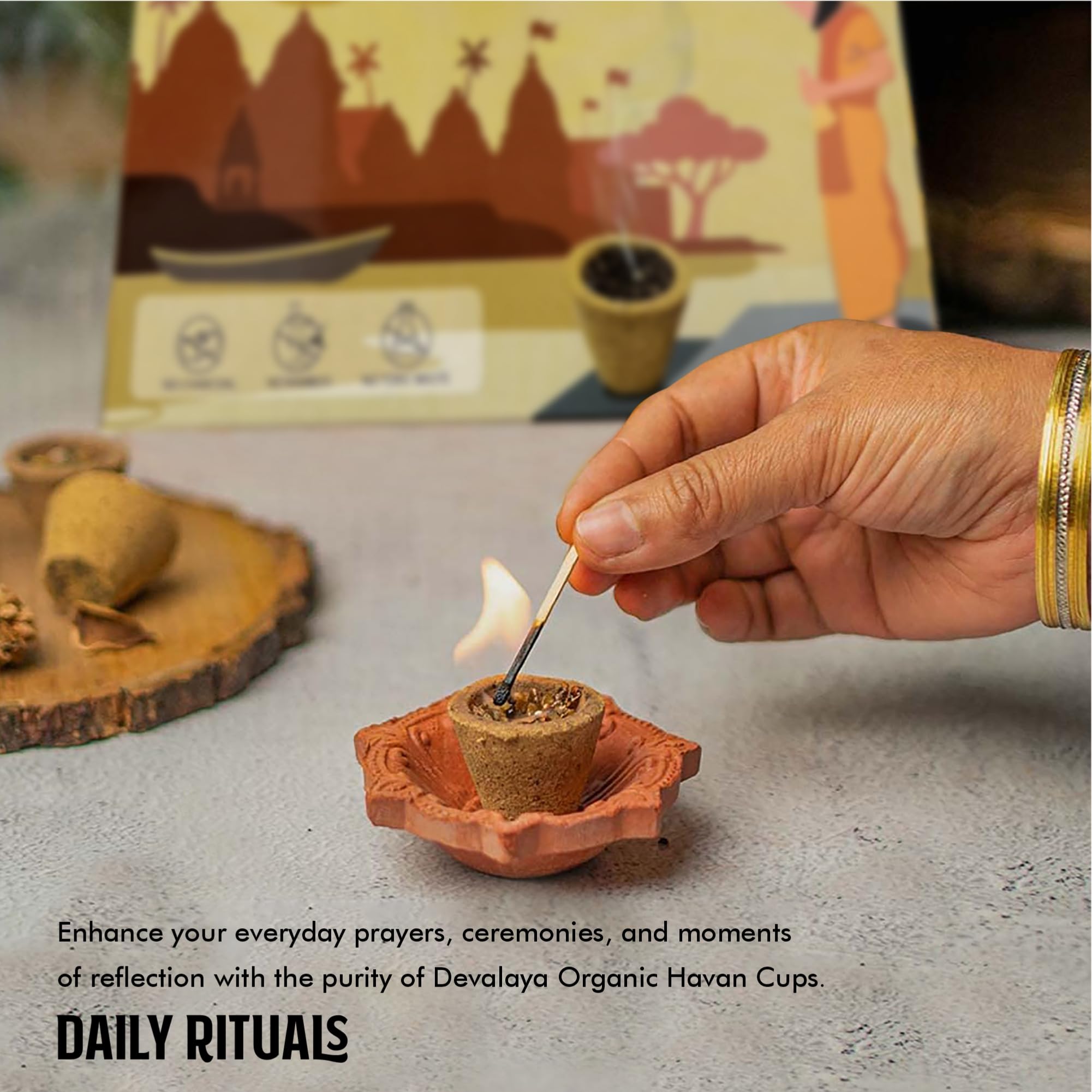 DEVALAYA Sambrani Havan Cups for Pooja (72 Cups, Pack of 6 Box), 100% Organic & Charcoal-Free, Infused with Orignal Guggal & Natural Loban, Hawan Samagri & Bhimseni Kapoor, No Artificial Scent 3