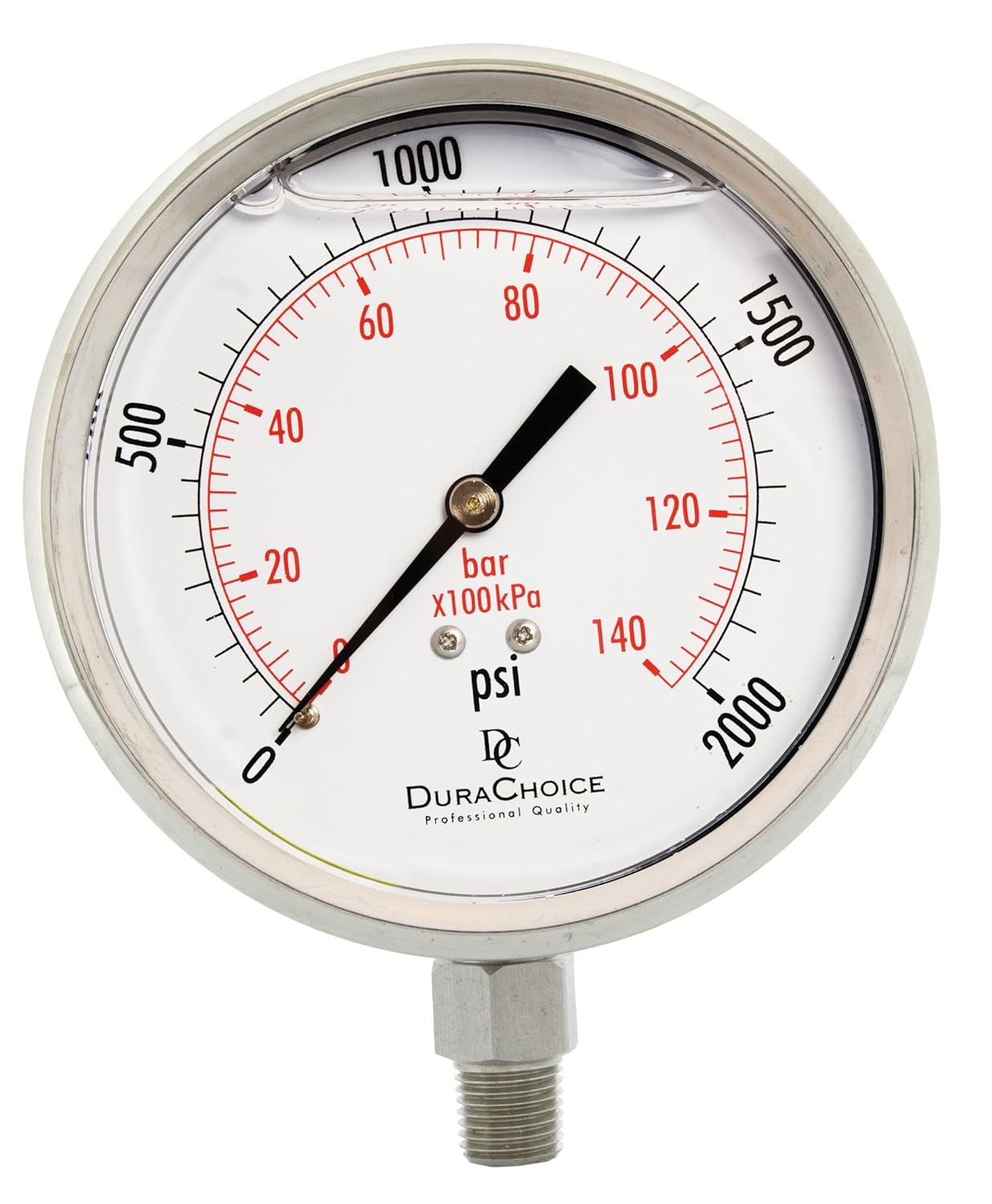 4" All Stainless Steel Oil Filled Pressure Gauge - 1/4" NPT Lower Mount 2,000PSI