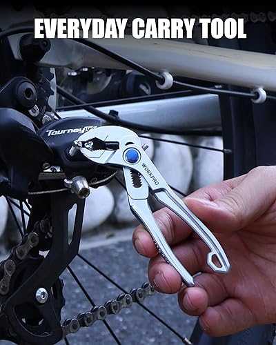WORKPRO Mini Water Pump Pliers, 4-Inch Groove Joint Pliers, Fast Adjustable Tongue and Groove Pliers with 15-Position Push-Lock, V-Jaw for Multi-Surface Grip, Ideal for Tight Spaces and Versatile Use(Sliver)