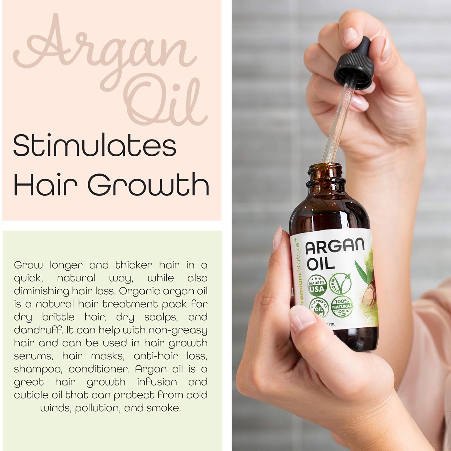 Argan Oil Organic, Virgin, 100% Pure, Cold Pressed Argon Oil Serum For Hair Stimulate Growth for Dry and Damaged Hair. Argan Oil for Skin Body Moisturizer. Nails Protector 4 oz : Beauty & Personal Care