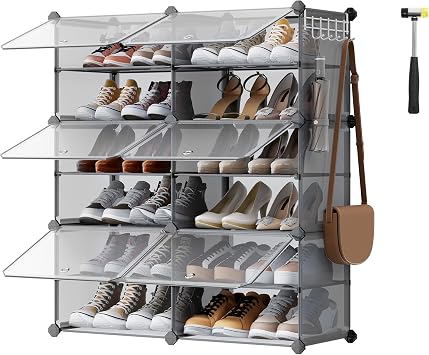 SONGMICS Interlocking Shoe Rack, Plastic Shoe Storage Cabinet, 6-Slot ...