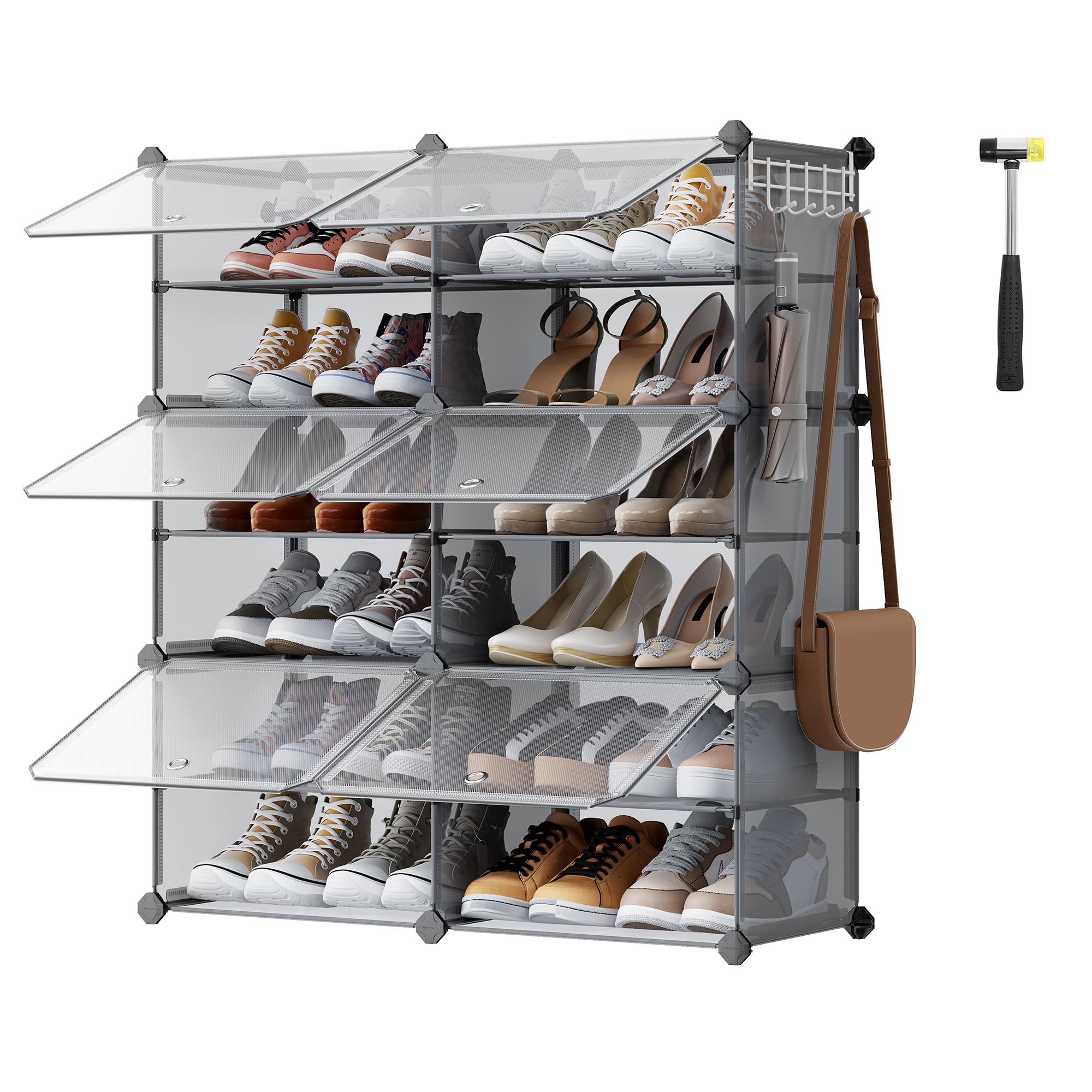 SONGMICS Schuh-Organizer Für 16 Paar Schuhe - Transparenter Deckel Schilfgrau