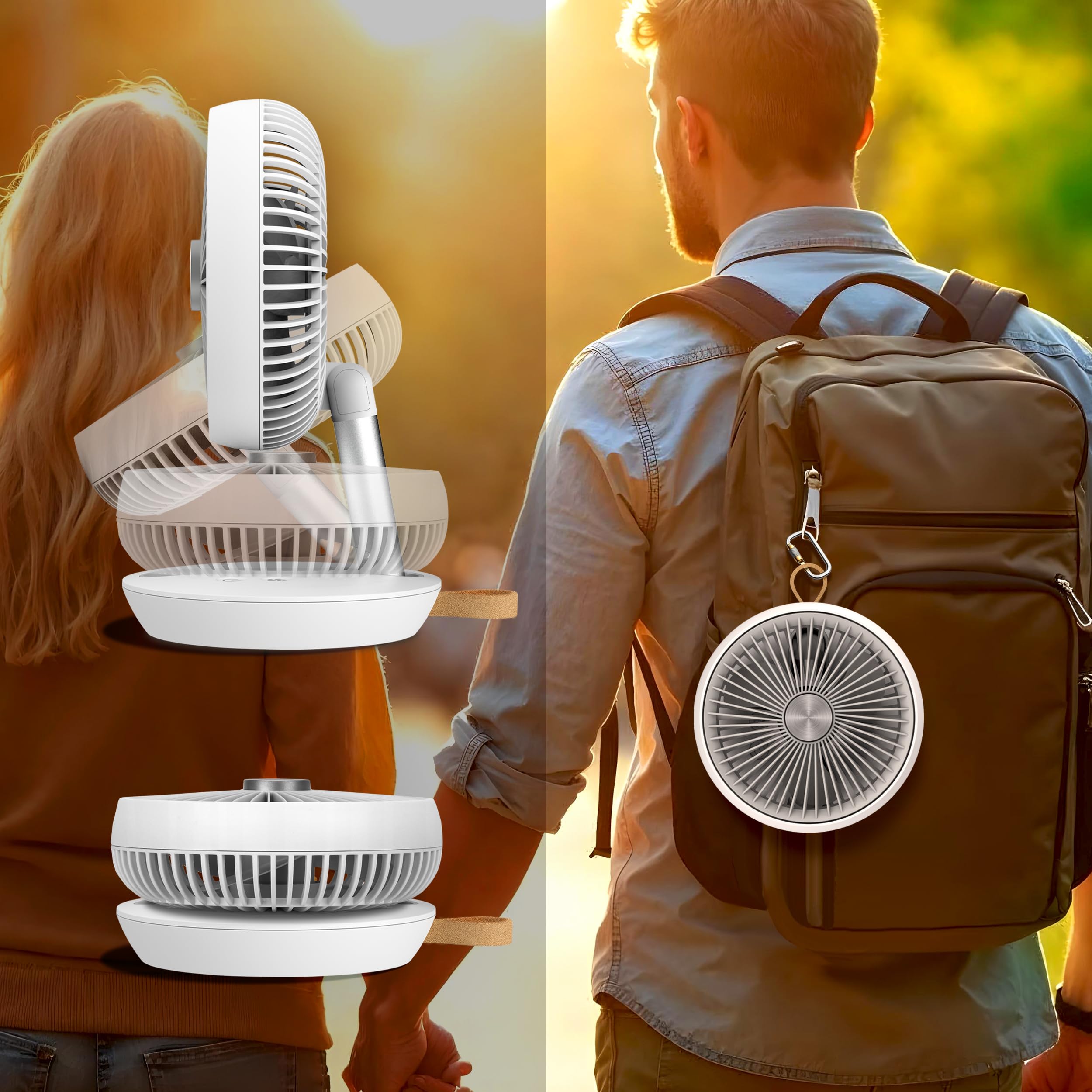 Tischventilator Sehr Leise Ø 19cm USB Ventilator Akku 15h Table Fan FlexiGo Faltbar 4 Modi 400 m³/h 180° Verstellbar Ventilator Camping & Büro Weiß