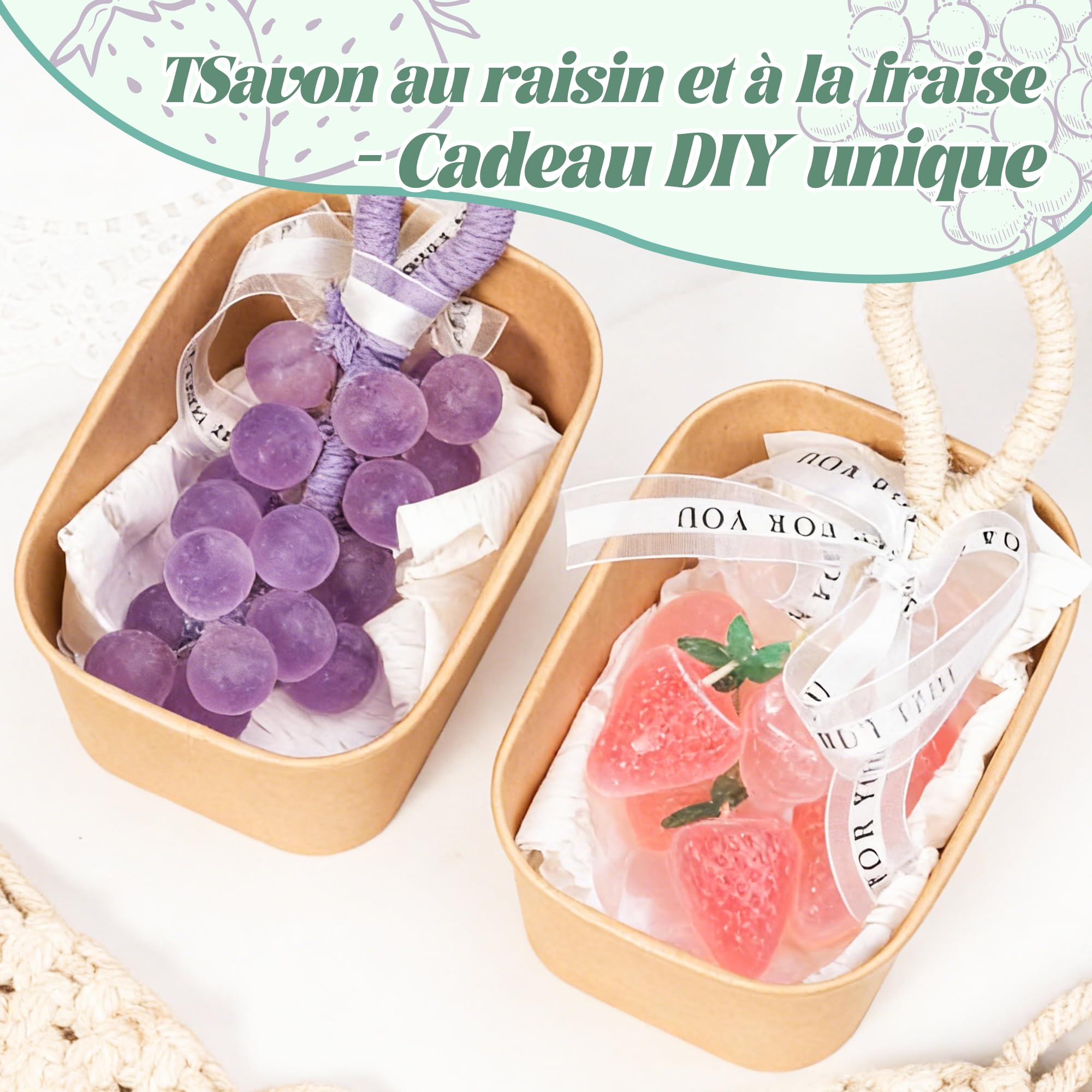 Kit De Fabrication De Savon Au Raisin Et À La Fraise Pour Adultes Débutants, Fournitures Pour La Fabrication De Savon Aux Fruits À Faire Soi-même Avec Moule À Savon, Base De Savon Et Fournitures
