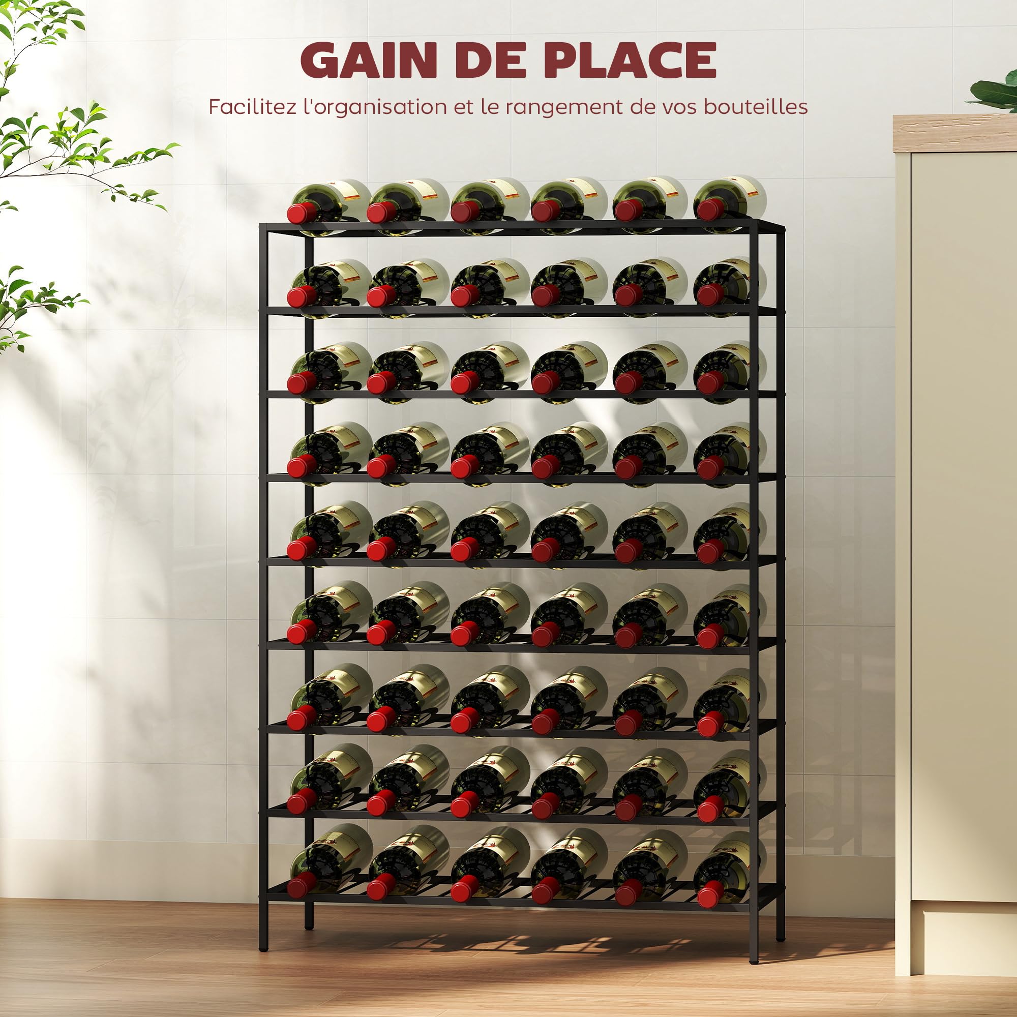 HOMCOM Étagère à Vin Capacité 54 Bouteilles 63L x 25l x 91H cm Métal Noir