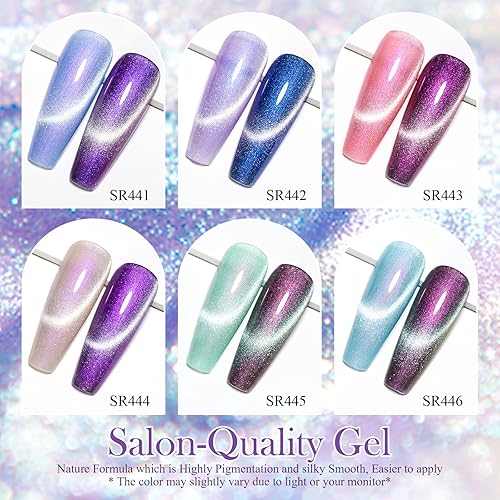 Miniatura 10 de MEET ACROSS Juego de esmalte de uñas de gel con purpurina para remojar con luz LED UV, efecto cielo estrellado, kit de esmalte de uñas de gel