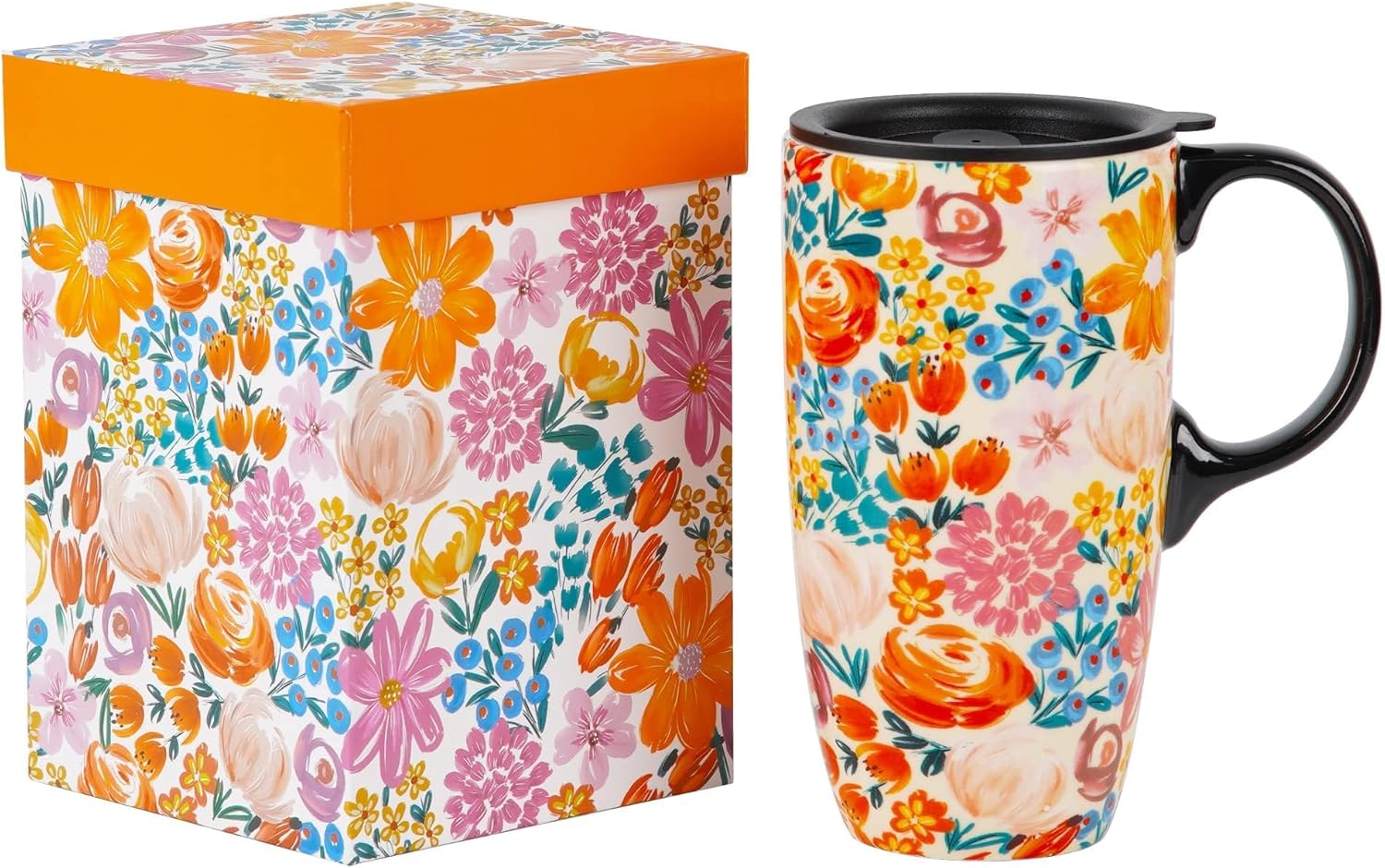 Topadorn 17oz Ceramic Travel Mug with Lid & Handle, Porcelain Coffee Cup with Gift Box, Dishwasher & Microwave Safe, for Latte,Tea, Cocoa, Milk, Home & Office