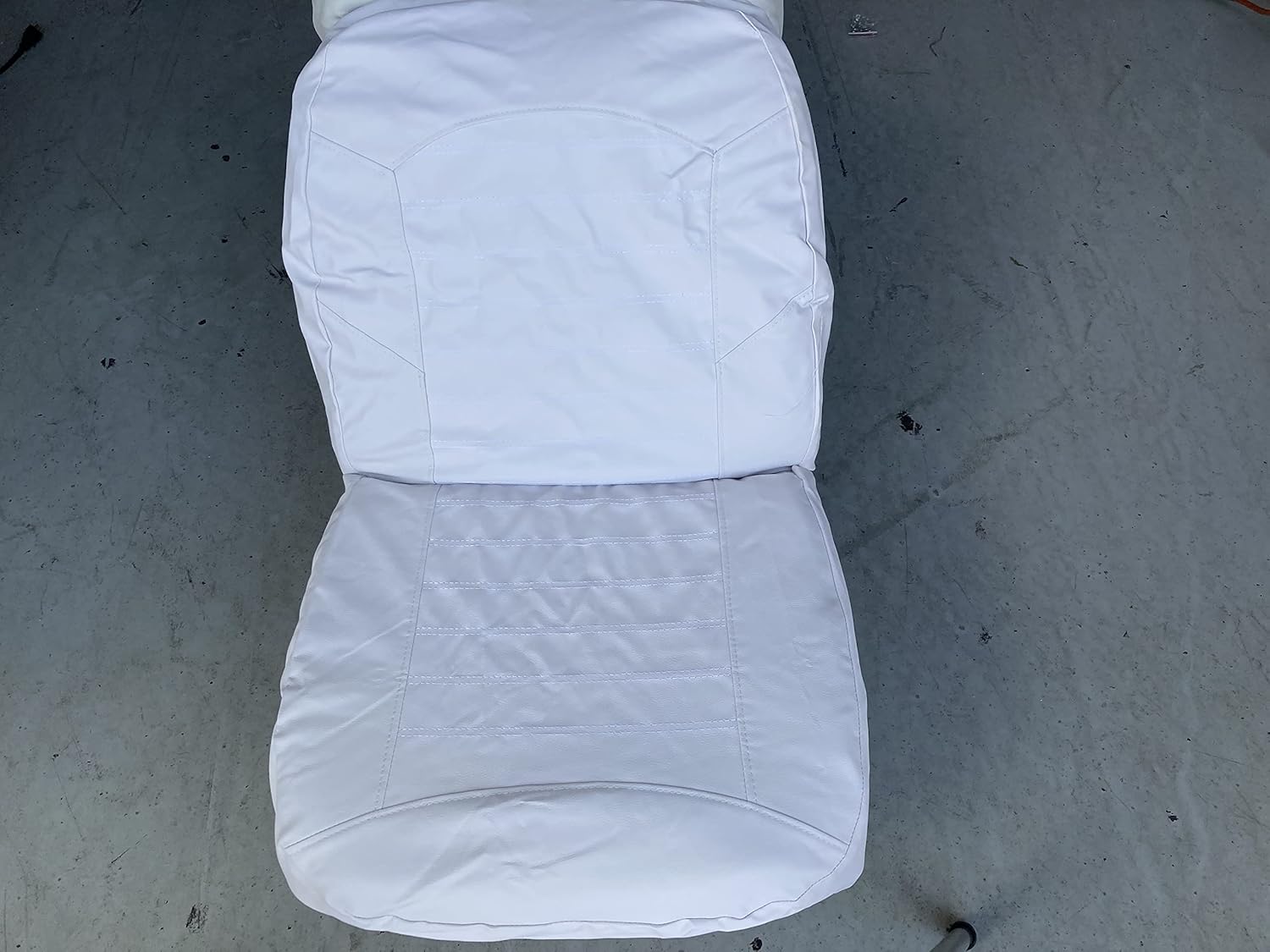Boat Seat Cover Skin Replacements: All White Vinyl Upholstery for Marine Back-to-Back Lounge Bench Seats
