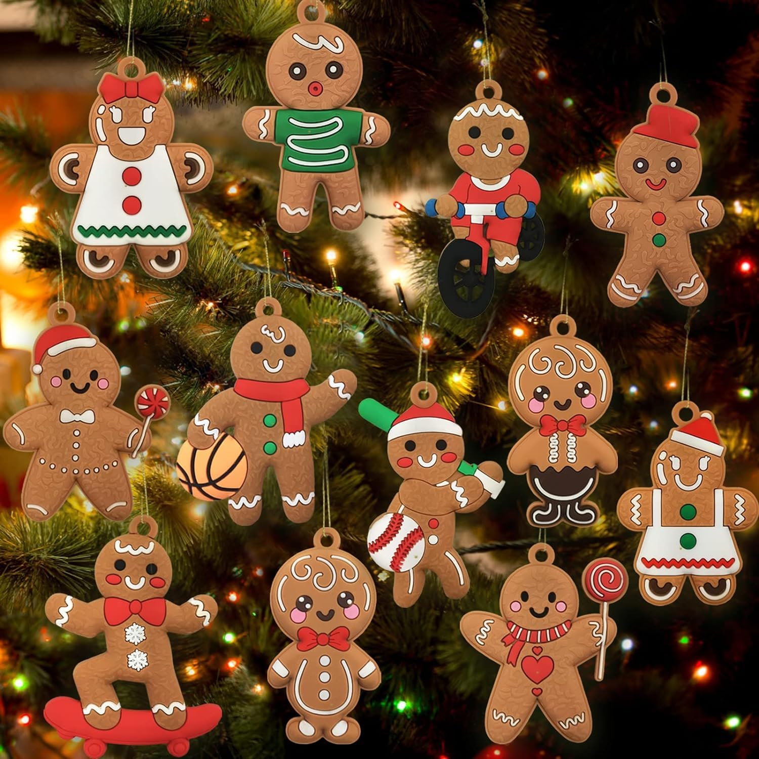 Yoawllty Christmas Tree Decorations, 12pcs Gingerbread Christmas Decorations Hanging Ornaments for Holiday Christmas Tree Home Decor
