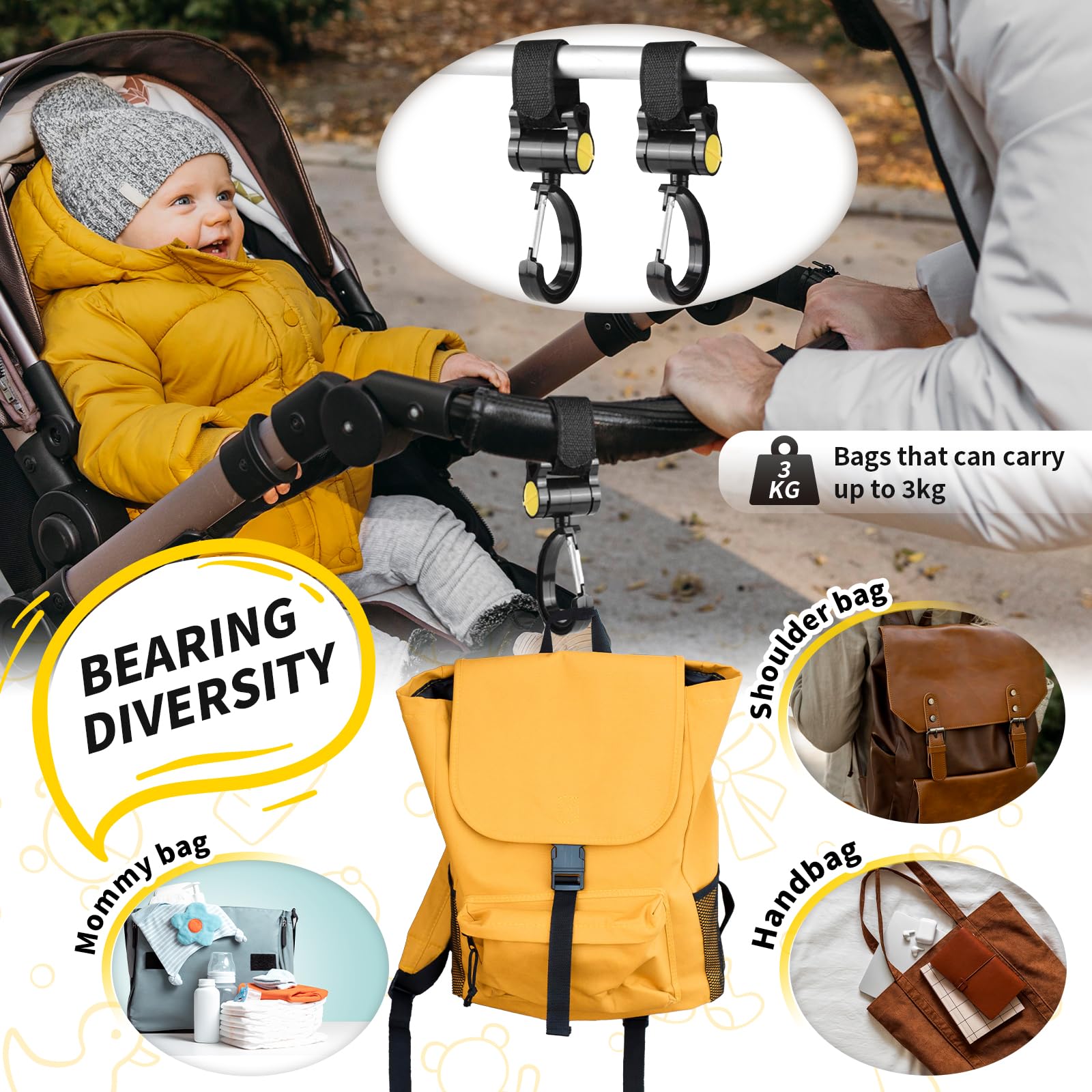 Portavasos Carrito Bebe con 2 Gancho Carro Bebe Ajustable y Versátil Porta Vasos para Biberones Bebidas Termos Vasos Teléfonos Móviles,Soporte Botella Bicicleta para Sillas de Ruedas Carritos