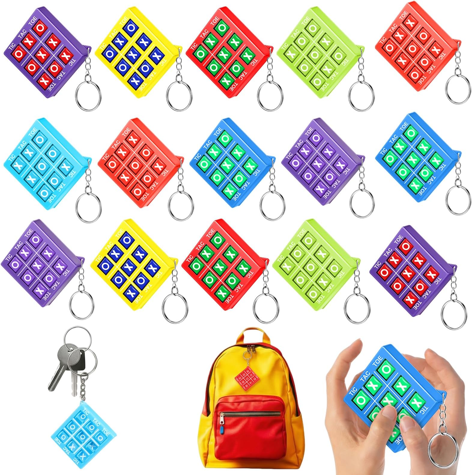 Tic Tac Toe Keychain for Kids Ages 8-12, Tic Tac Toe Game Christmas Party Favor Goodie Bag Stocking Stuffer Prize Puzzle Game Valentines Birthday Party Gift for Boy Girl