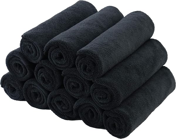 Polyte - Super Absorbent Microfiber Cleaning Cloth - Black - 40 x 40cm - Pack of 12 - 5