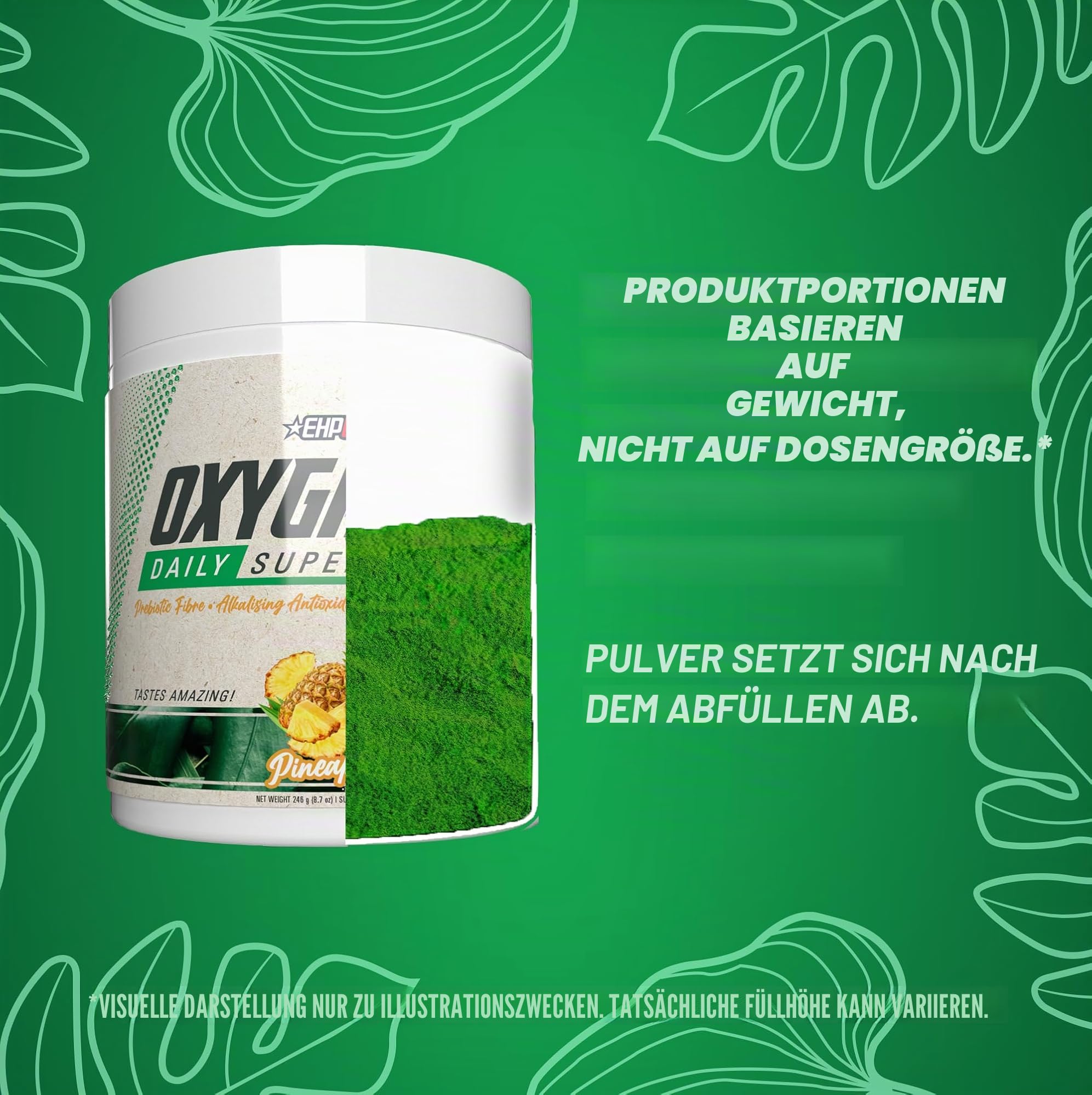 OxyGreens by EHPlabs - Daily Super Greens Pulver, Spirulina Kräuterergänzungsmittel mit präbiotischen Ballaststoffen, alkalizierende Antioxidantien & Immunität Wellness, 30 Portionen (Ananas)
