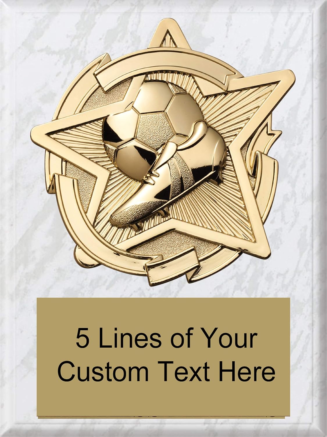 Express Medals 8 x 10 White Marble Finish Wood Soccer Star Plaque Trophy Award with Up to 5 Lines of Free Engraving
