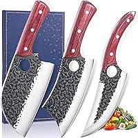 Vista 1 de Juego de Cuchillos de Carnicero, 3 Piezas Cuchilla de Carne Forjada a Mano, Cuchillo de Chef Serbio Afilado y Cuchillos de Cocina y Juego
