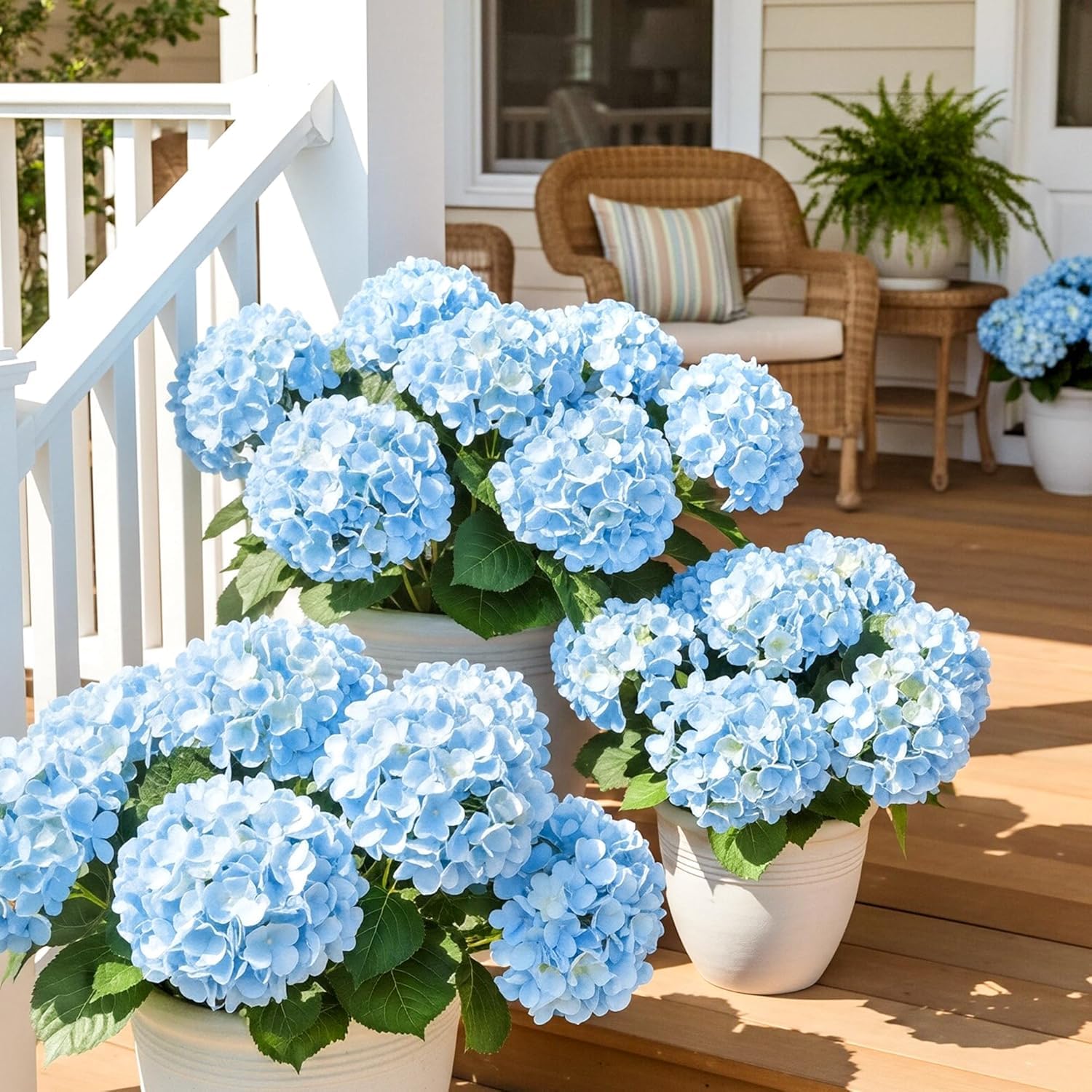 Generico 7 mazzi ortensia artificiali con 35 boccioli, Vaso Finte da Esterno, UV-Resistenti Pianta Finta, veranda, cortile, decorazioni per matrimoni all'aperto. (Blu)