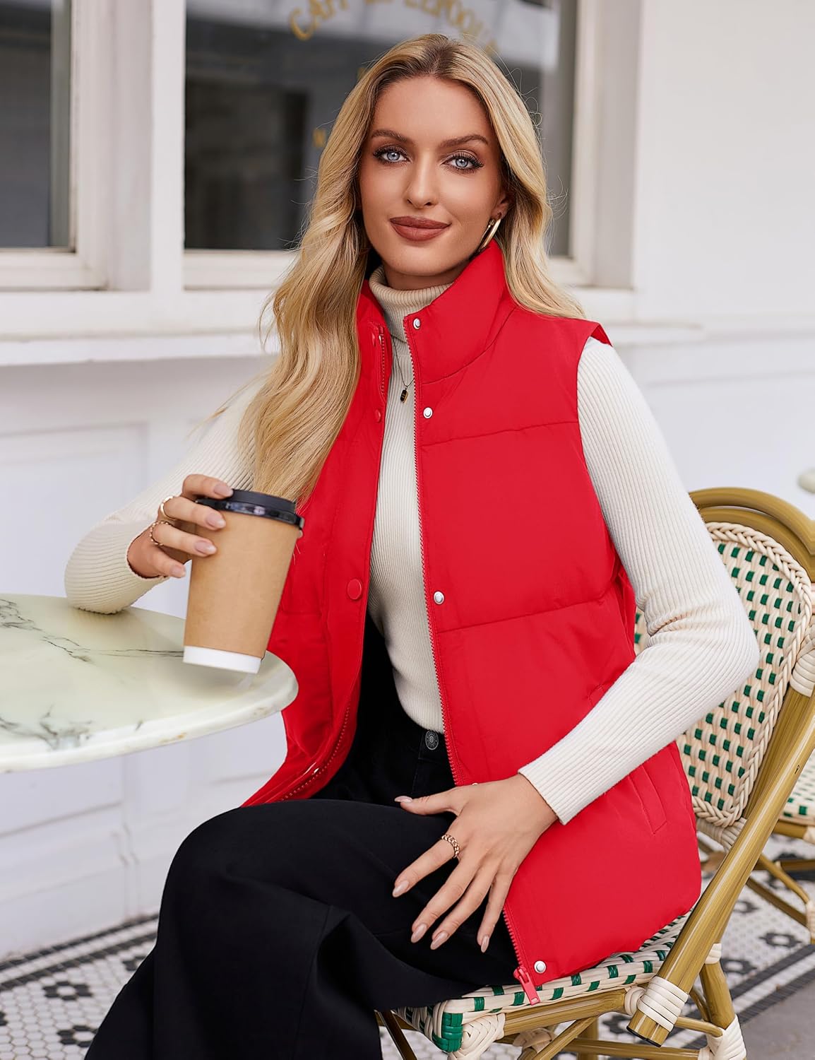 YUCOLEN Down Puffer Vest for Women Warm Winter Quilted Padded Puffy Vests with Pockets Stand Collar Zip Up Coat - Image 8