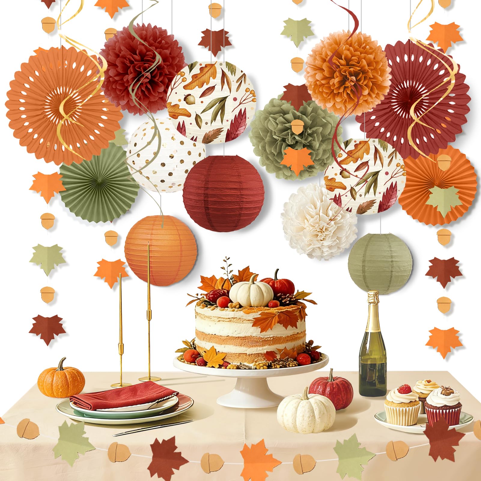 NICROLANDEE Fall Thanksgiving Decorations 20 PCS Maple Leaf Orange Decor