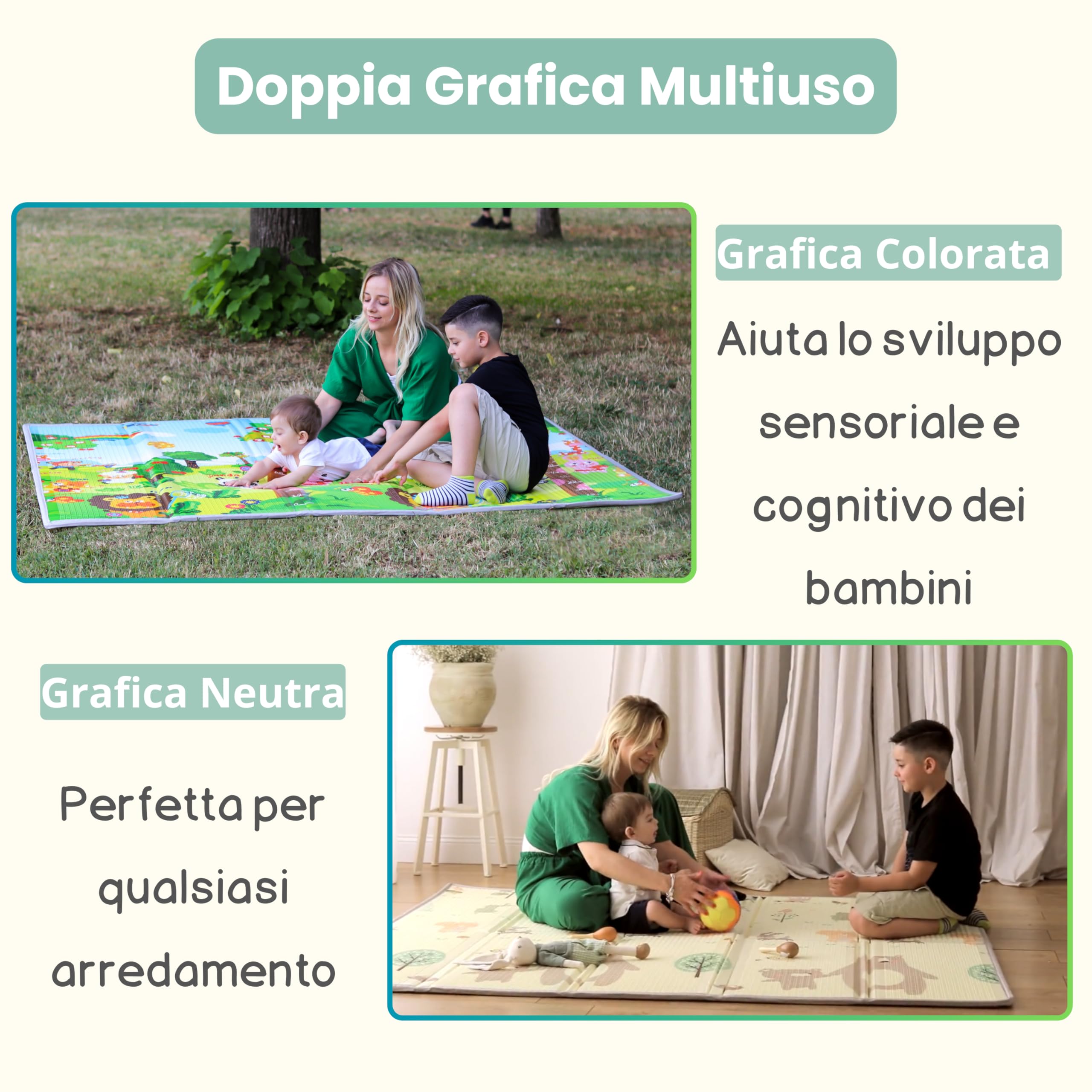 Tappeto Pieghevole Per Bambini - Impermeabile, Reversibile, Spessore 1.5cm, 180x200cm - Foto 3