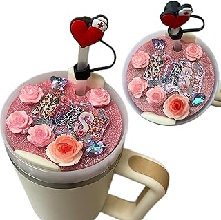 Cute Gifts For Nurse Charm For Stanley Cup Accessories 40/30 Oz Tumbler With Silicone Straw Cover Cap and Lid Plate For Women (Red, 40 Oz)