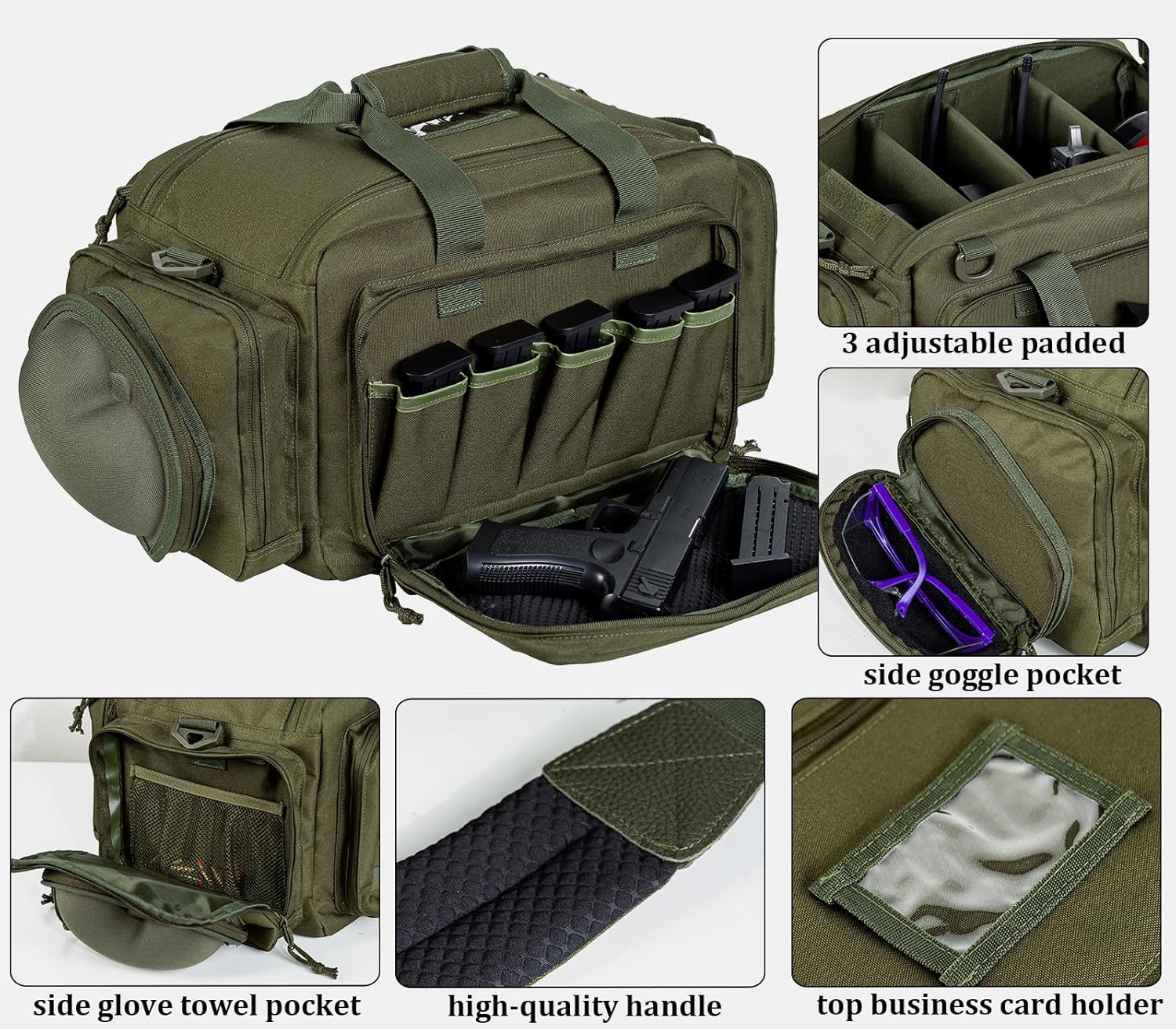 TRO&HOM Tactical Gun Bag for 4 Handguns - Pistol Shooting Range Bag With 15X Magazine Slots & Pockets for Ammo & Essentials - Padded Hunting & Sport Bag