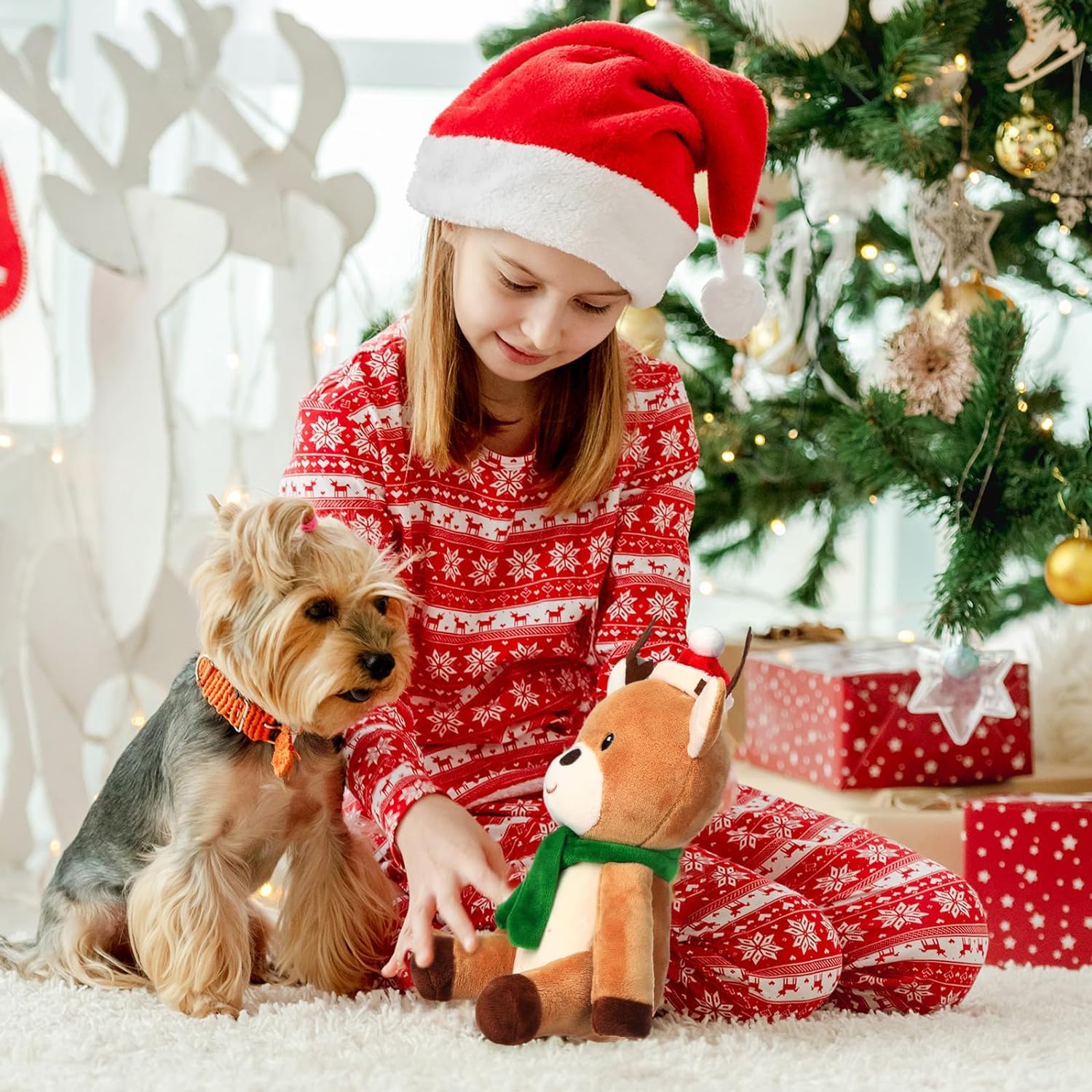 8 juguetes chirriantes de Navidad para perros, juguetes de peluche para perros de Papá Noel, muñeco de nieve, alce, pingüino, perro, dientes interactivos para masticar