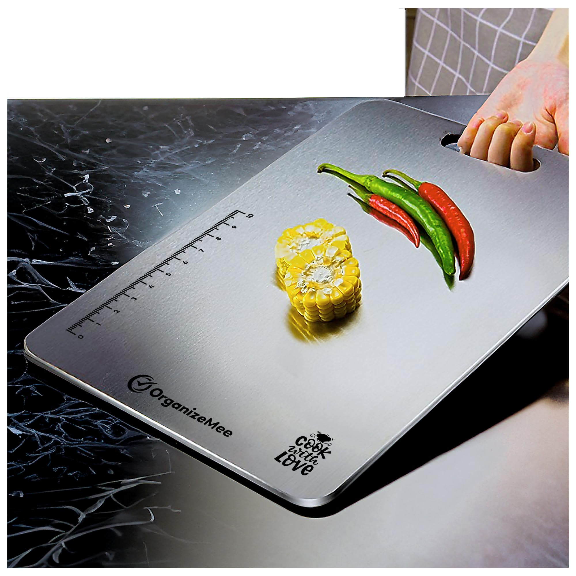 OrganizeMee Large Stainless Steel Chopping Cutting Board for Vegetable Fruit Cutter Metal Choping-Board for Kitchen, Big Size Pad Choping Boards Kitchen (Size 36 cm X 25Cm)
