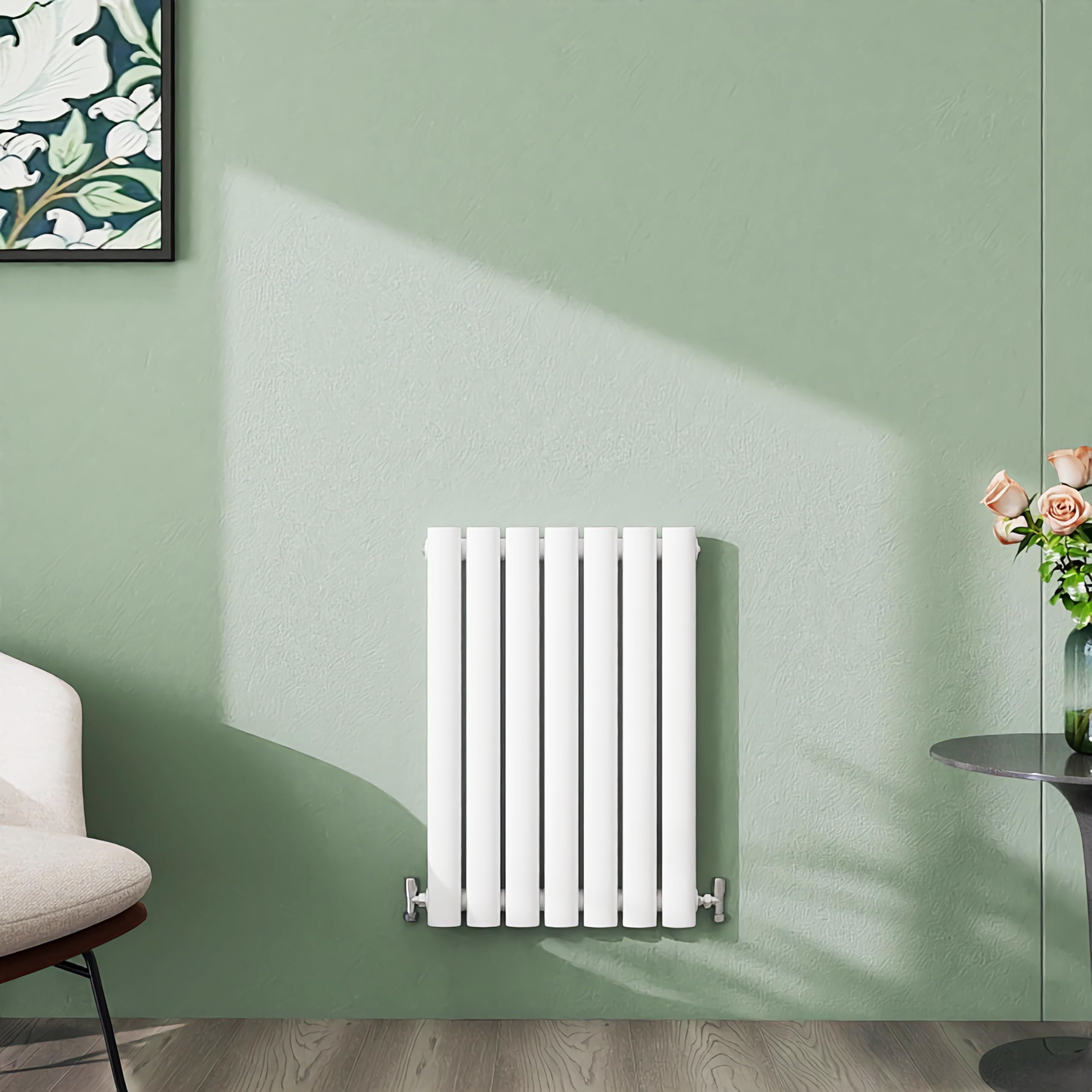 Simple Bathroom 600×413mm White Radiator Horizontal Single Oval Column Designer Central Heating Rad for Bathroom/Kitchen/Living Room
