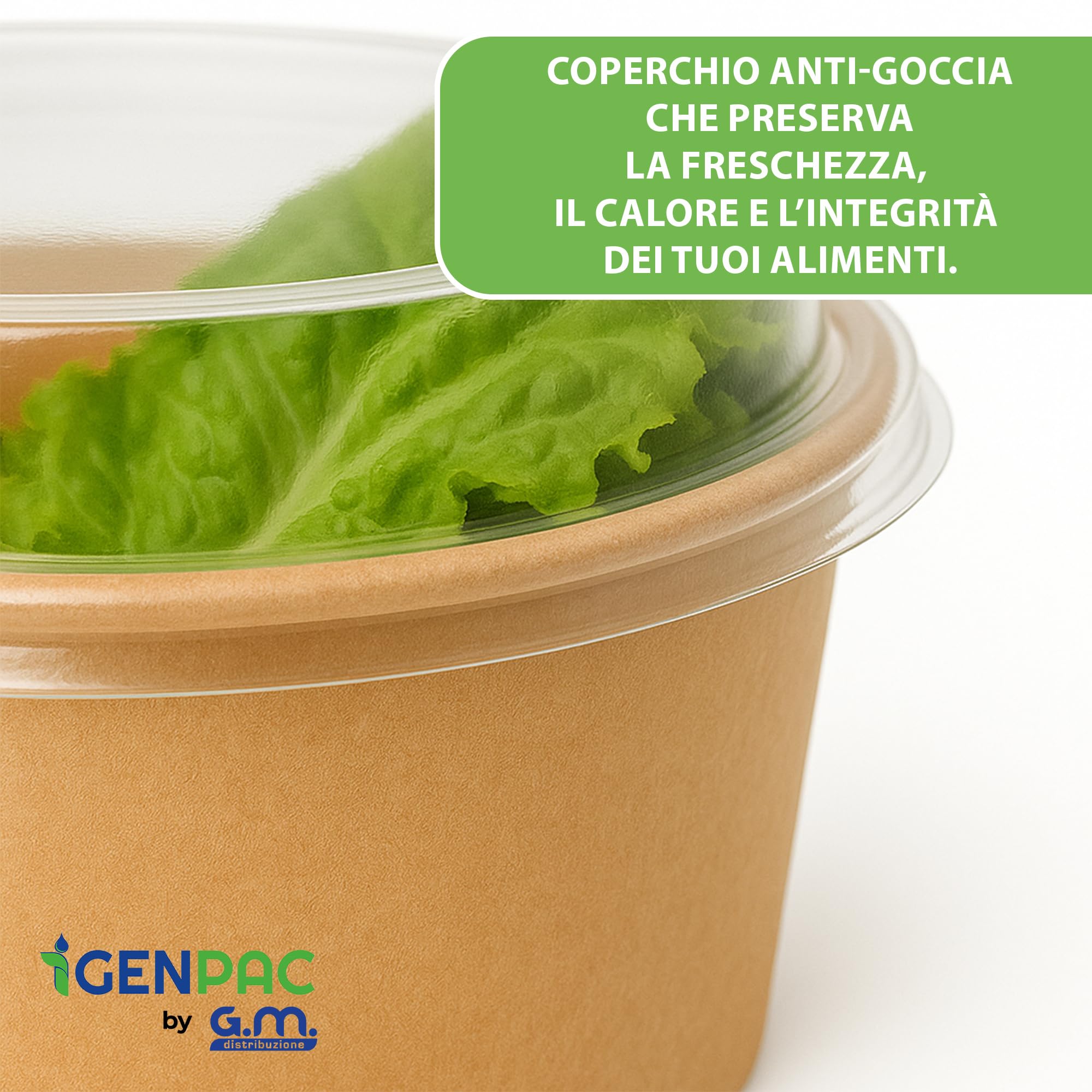 Contenitori Alimentari GM 50 Insalatiere Carta Avana 1000 ml Coperchio Trasparente Diametro 15 cm