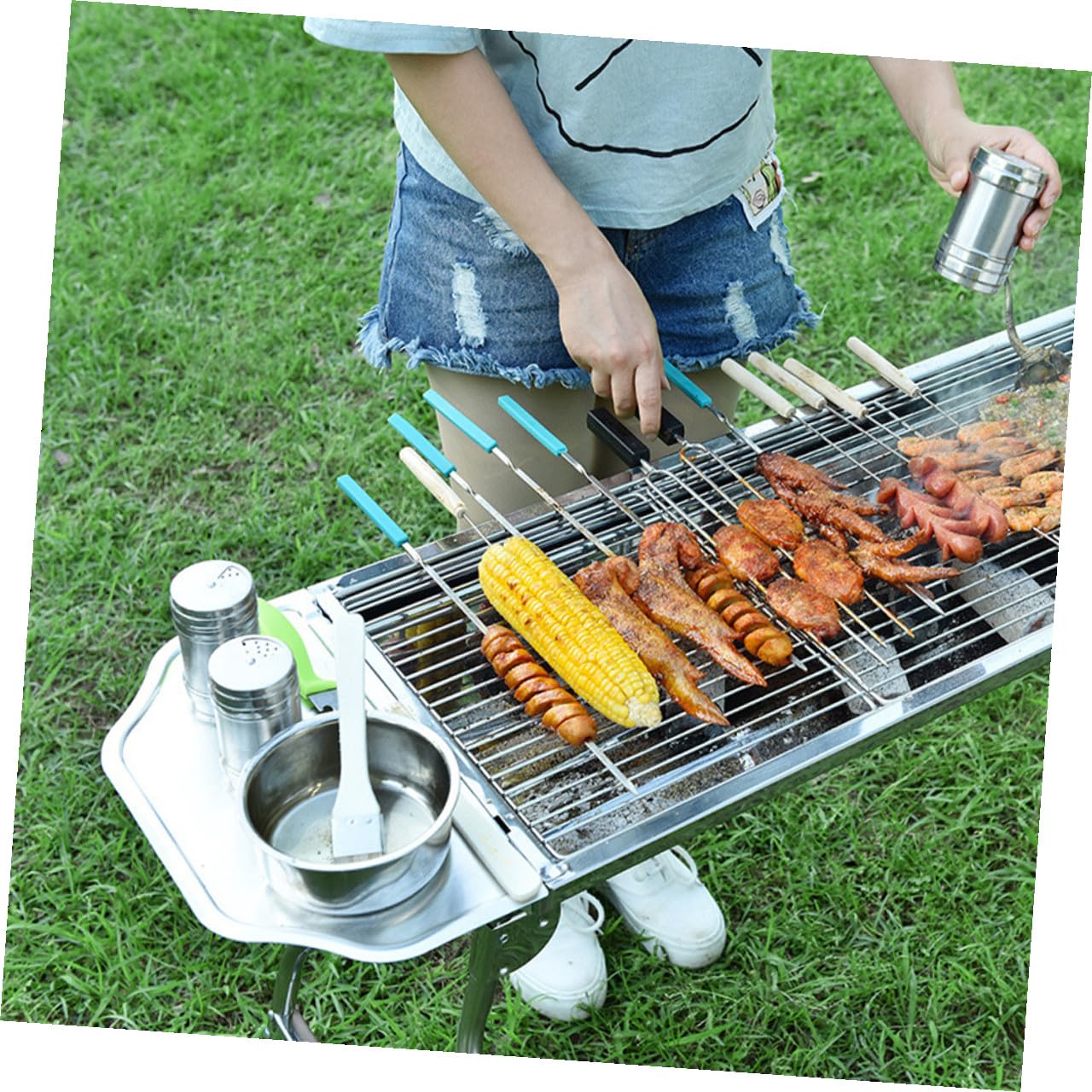 Ripiano Laterale in Acciaio Inox per Griglia, Scaffale Portaoggetti Multifunzionale per Barbecue, Mensola per Tavolo da Picnic Adatta a Feste e Barbecue All’aperto