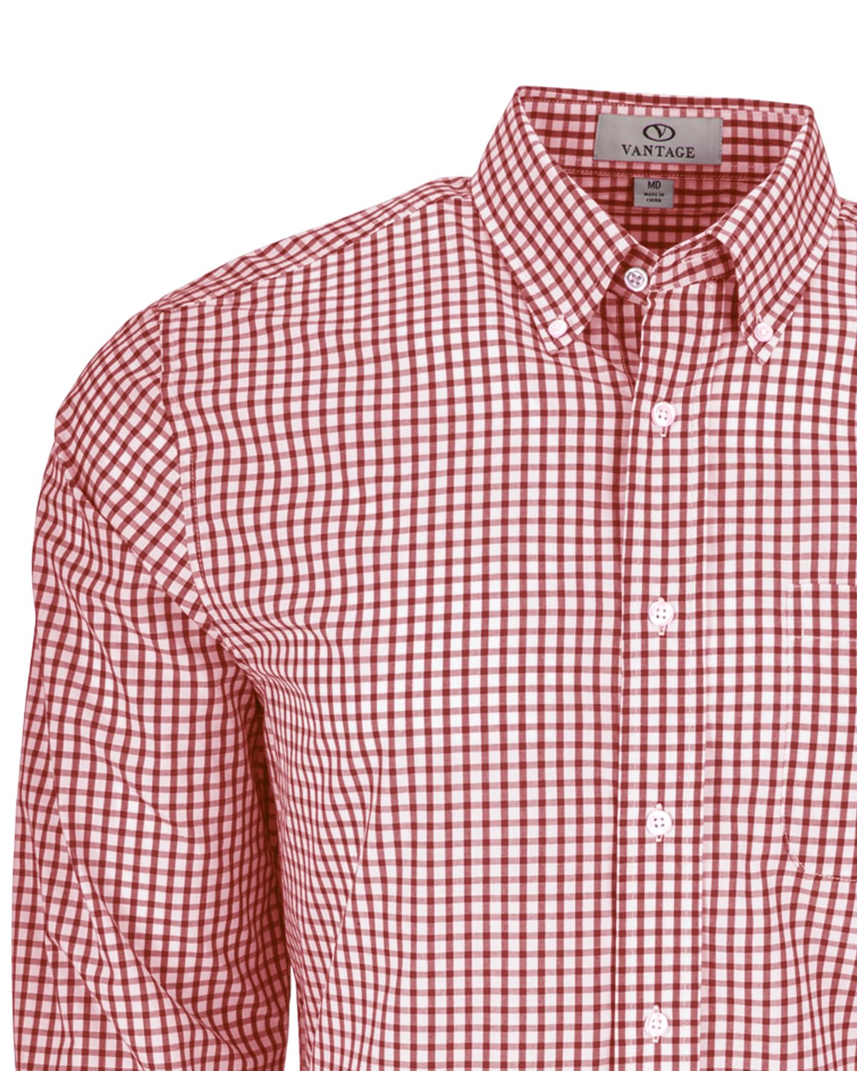 Vantage Apparel Men's Collegiate Easy-Care Long Sleeve Gingham Check Button Down Shirt, Ohio State Buckeyes, Red, X-Large
