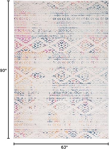 Miniatura 2 de SAFAVIEH - Alfombra de la colección Tulum de 5'3" x 7'6", colores marfil y azul, diseño marroquí bohemio con estilo tribal, no desprende fibras y