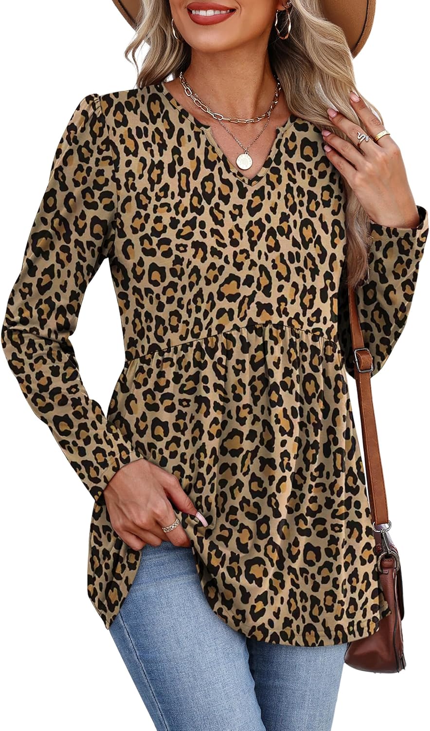 WIHOLL Womens Tops Long Sleeve Fall Shirts Babydoll Peplum Tops for Women V Neck Tunic Dressy Casual Blouses - Image 3