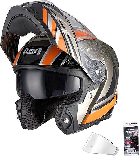 LEM Cascos modulares para motocicleta de fibra de vidrio, casco integral para motocicleta con visera abatible para viajes, certificado DOT, visera