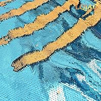 Vista 2 de LQIAO - Tela de lentejuelas de The Yard Reversible Auqa a Gold - Tela abatible de malla de sirena con purpurina de lino para vestido de boda, mesa