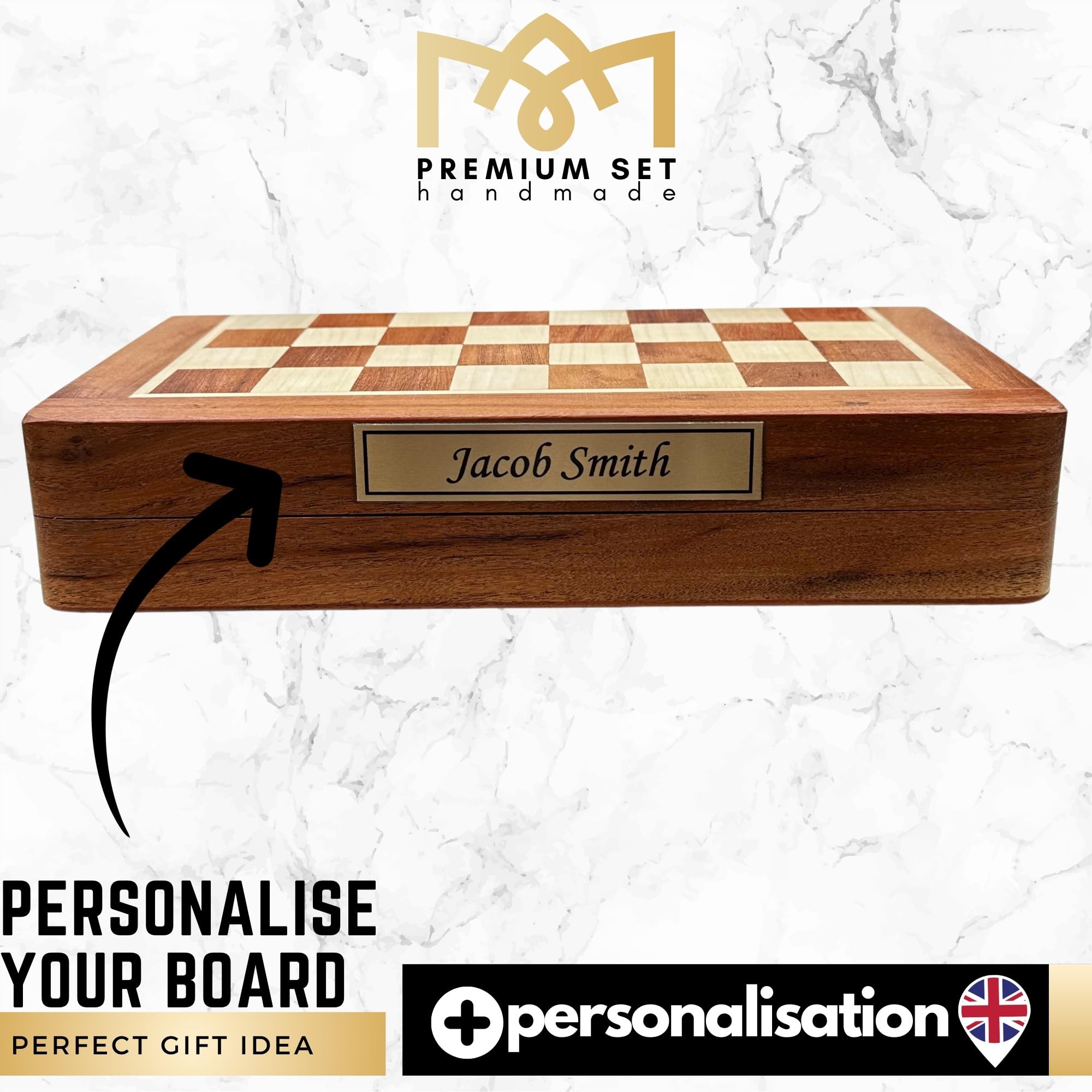 Jeu d'échecs magnétique pliable personnalisé | Planche en bois massif faite à la main et pièces d'échecs