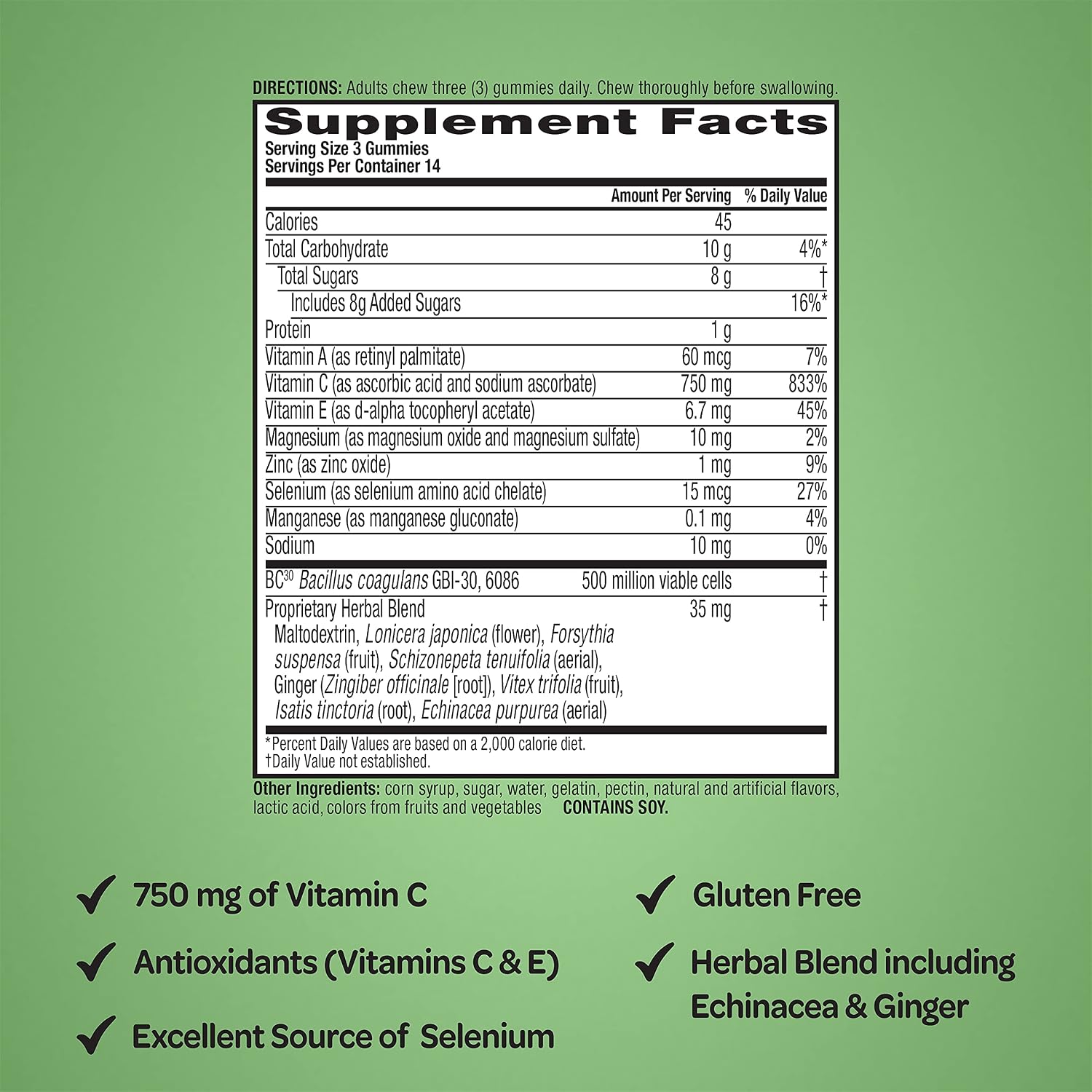 Airborne Vitamin C 750mg (per serving) - Plus Probiotic Gummies (42 count in a bottle), Gluten-Free Immune Support Supplement With Vitamins A C E, Selenium, Echinacea, Ginger, Antioxidants
