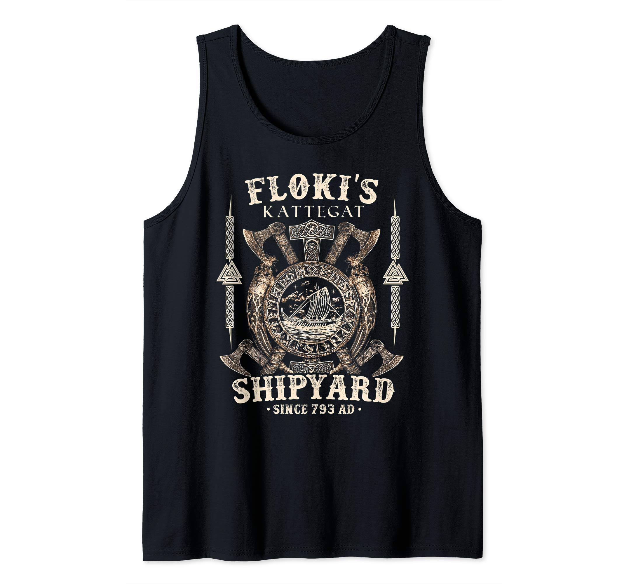 Flokis Shipyard Kattegat Viking Ship and Sword Viking Axe Tank Top