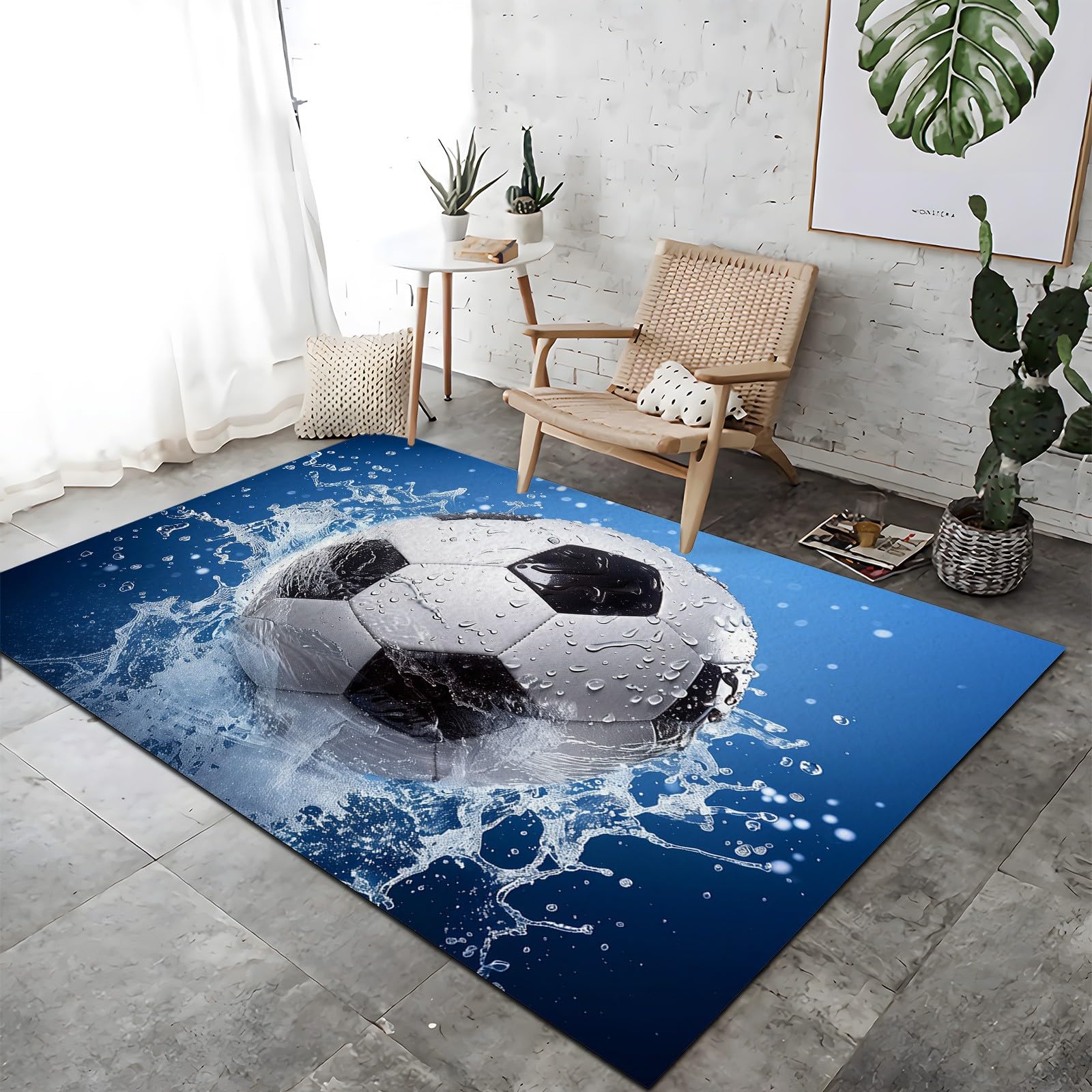 Niebieski dywan piłka nożna gra sportowa dywan do salonu, duży, 120 x 170 cm, dekoracja domu, flanela, dywany, sypialnia, stolik kawowy, mata przy łóżku, duży dywan, antypoślizgowy, zmywalny