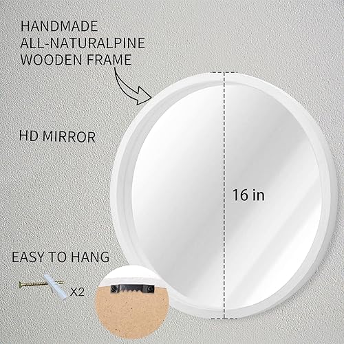 Miniatura 106 de JJUUYOU Espejo circular de pared redondo para baño, espejo de tocador marrón rústico, pequeño círculo decorativo para pared, marco de madera, espejo
