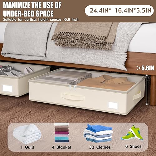 Miniatura 3 de Almacenamiento debajo de la cama con ruedas, no requiere montaje, 5.5 pulgadas de altura beige debajo de la cama, contenedores de almacenamiento de