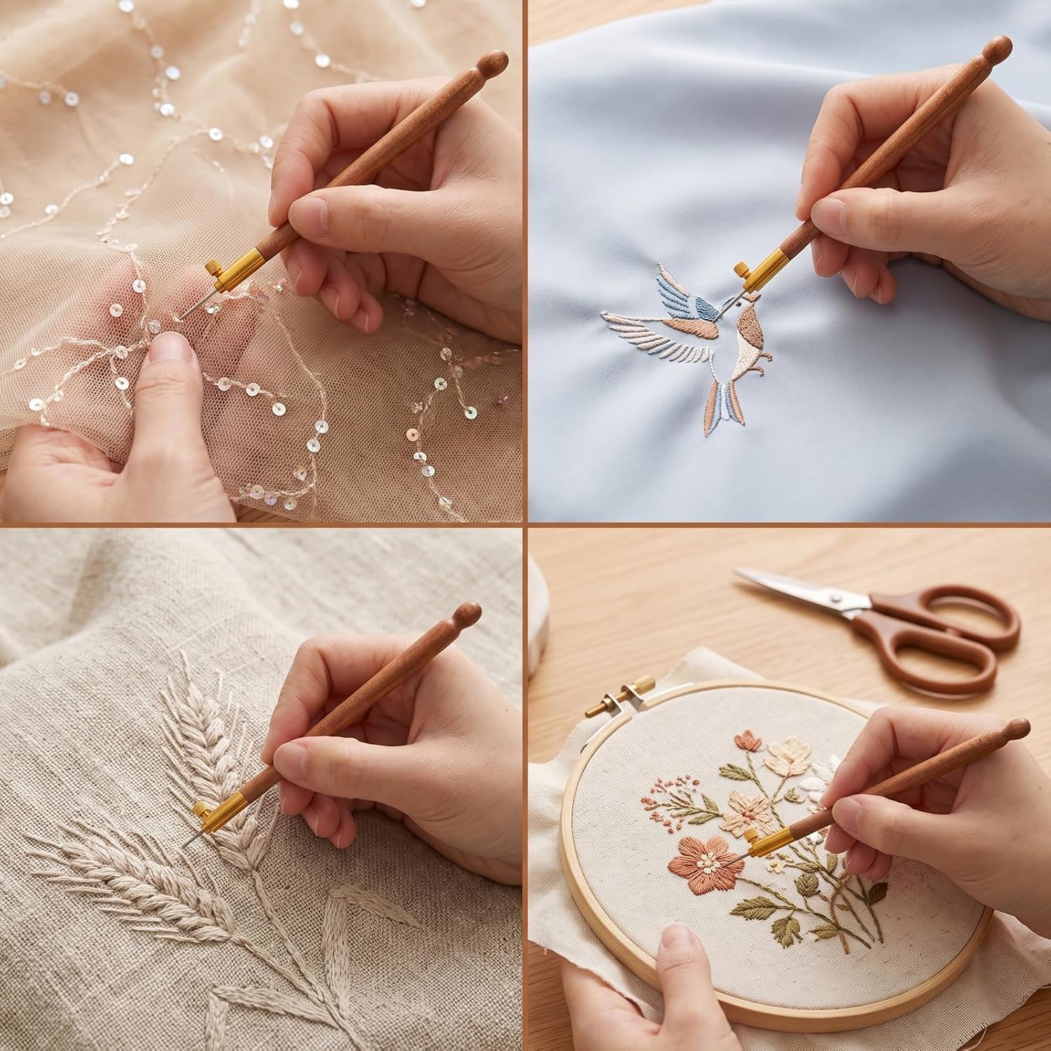 Tambour Embroidery Kit, 3Pcs Tambour Hook Crochet Hook with 9 Needles