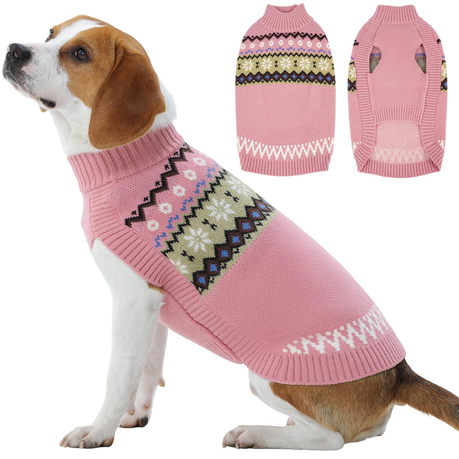 Kuoser Dog Jumper, Warm Knitted Turtleneck Sweater Pullover Winter, Pink M