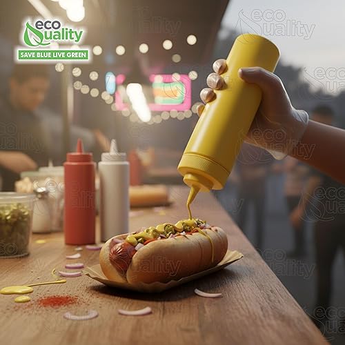 Miniatura 7 de Paquete de 2 botellas de plástico amarillo de 24 onzas para condimentos, salsas, aderezos, artes y manualidades, salsa de tomate, mostaza, aceite,