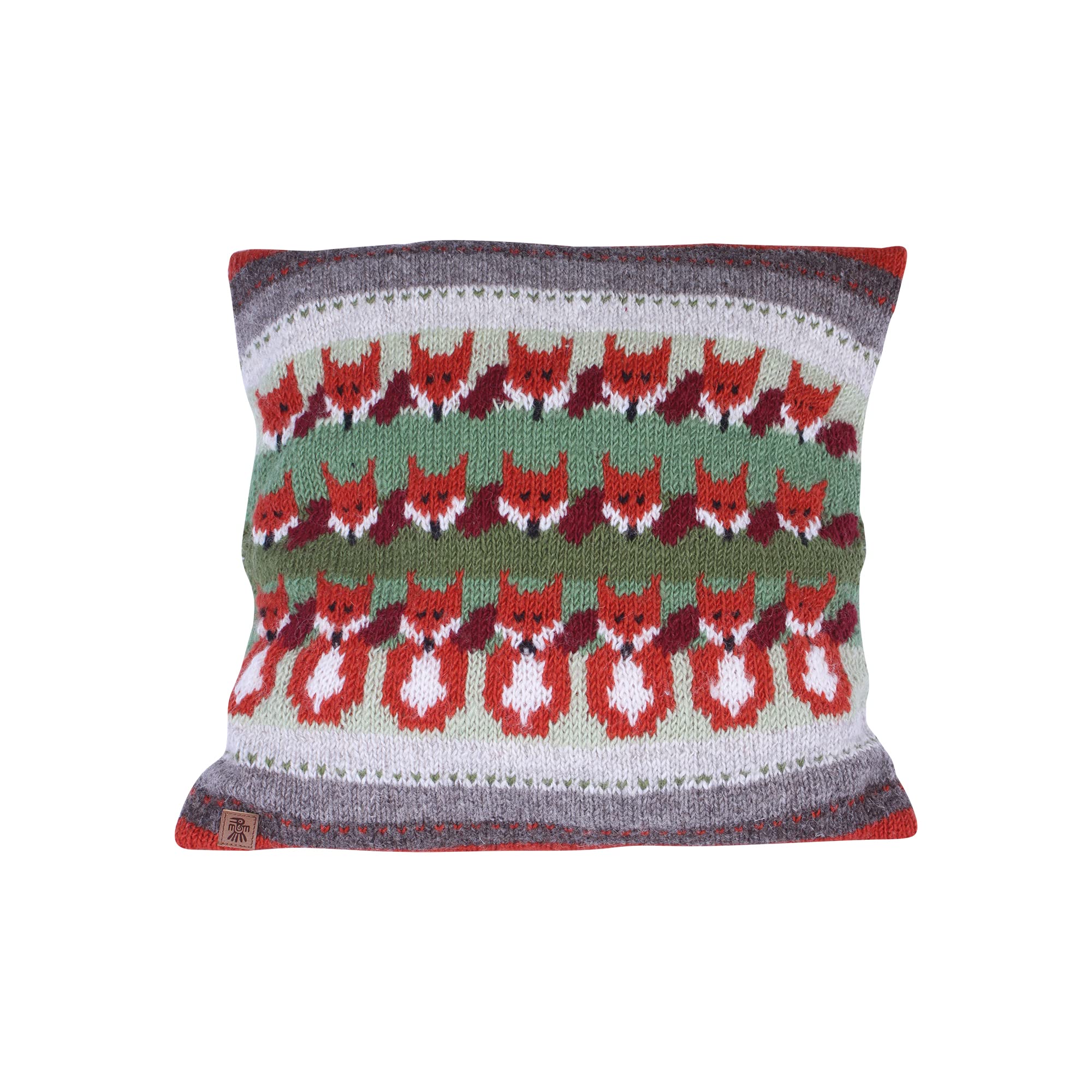 Pachamama Federa Per Cuscino 45x45 Cm Con Volpe Rossa - Lavorata A Mano In Pura Lana, Cuscino Incluso