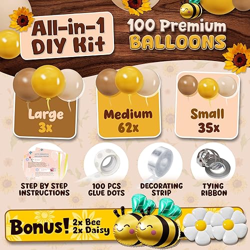 Miniatura 2 de Kit de arco de globos de abeja todo en 1 con globos de margaritas y abejas adicionales para decoraciones de fiesta de abejas, globos amarillos