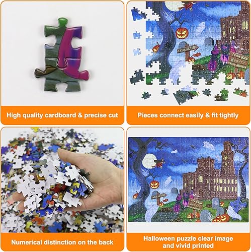 Miniatura 4 de Rompecabezas de Halloween de 500 piezas para adultos, rompecabezas de truco o trato, mansión encantada de Halloween, de 14 x 20 pulgadas