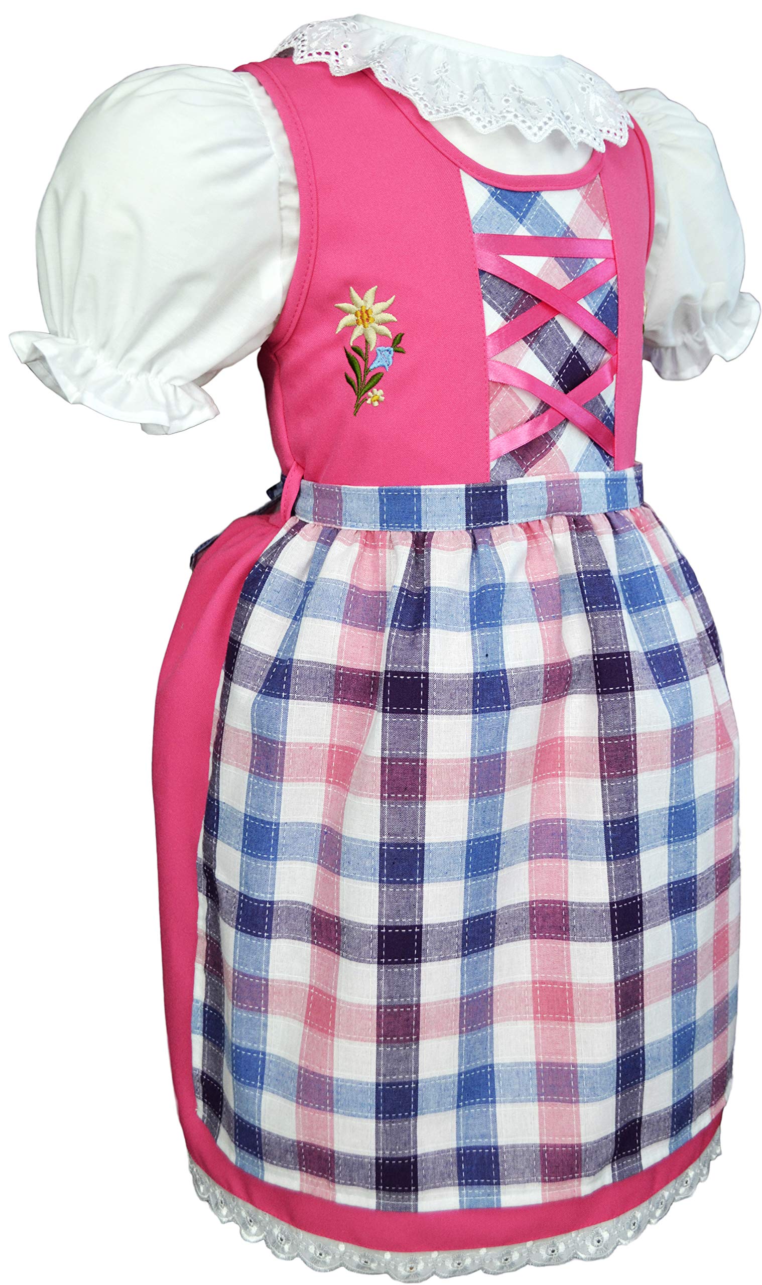 Schrammel 3-częściowy dirndl dla dzieci w kolorze bzu karo dla dziewczynek z haftem