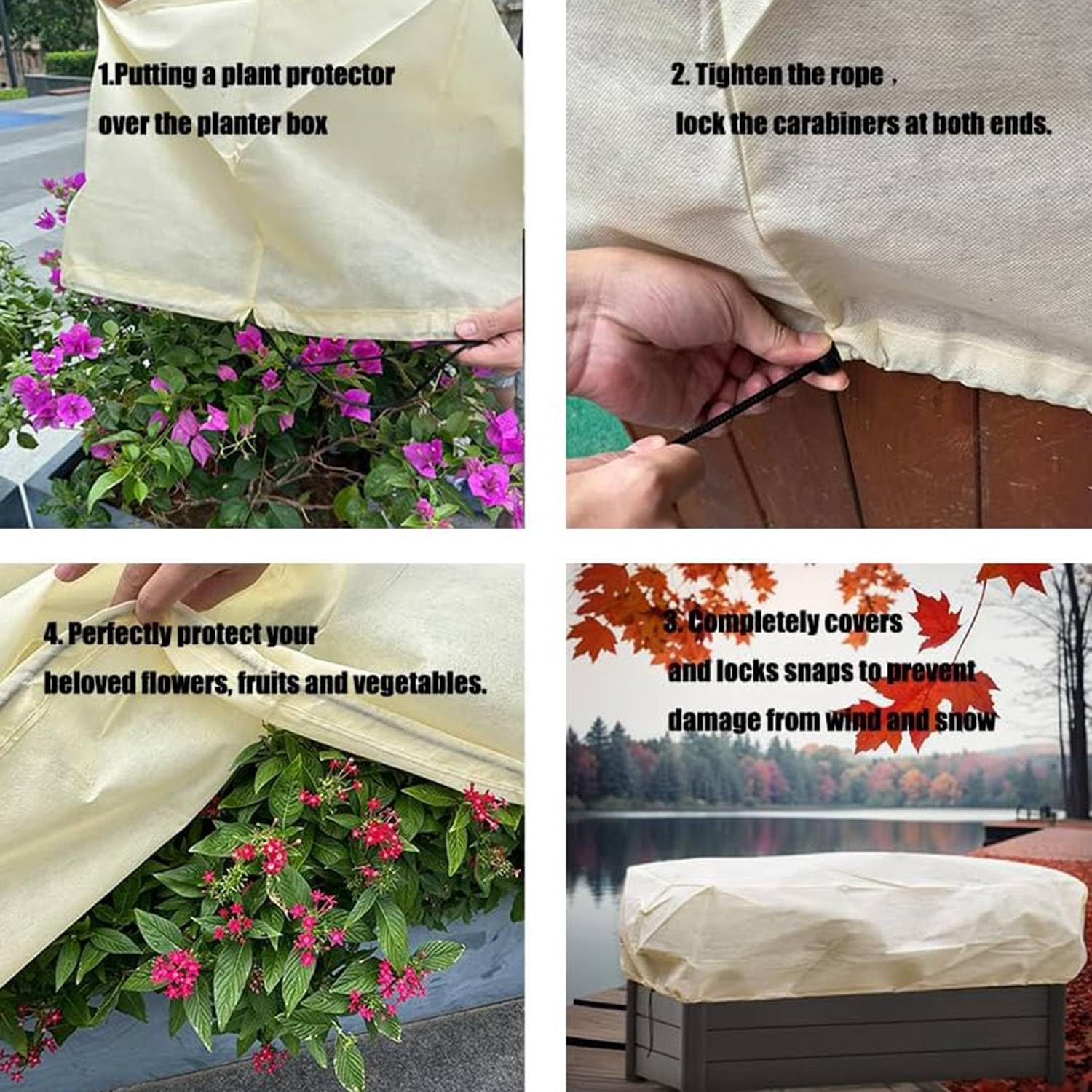 Protège-Pot Rectangulaire Protège les Plantes sur le Balcon, L'Appui de Fenêtre et les Jardinières de Patio Contre le Gel et le Vent 2 Pièces Cloche de Protection pour Plantes Réutilisable