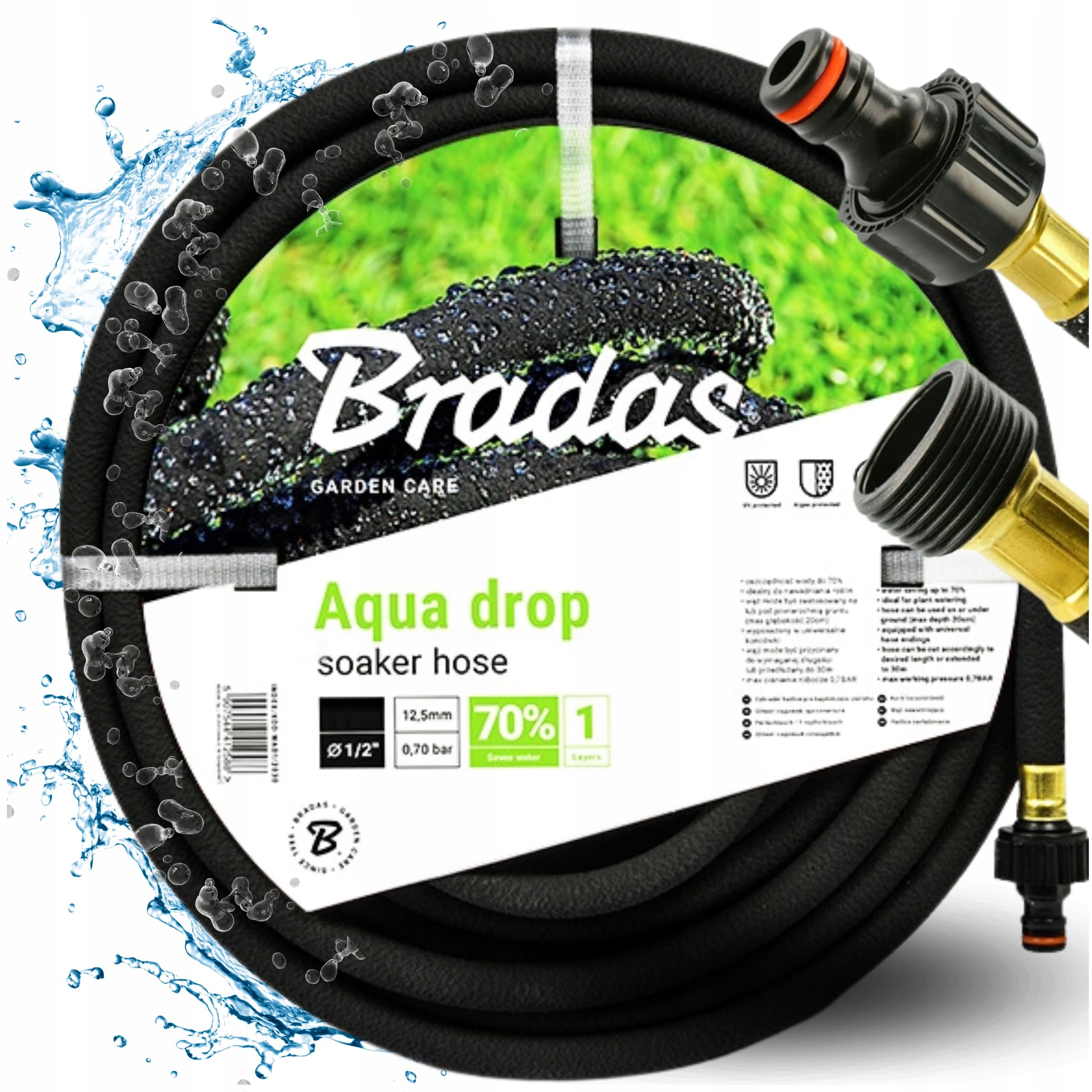 Bradas GARDEN CARE - Bewässerungsschlauch AQUA DROP 1/2 Zoll 30 m - Perlschlauch - Tropfschlauch Bewässerung - Gartenschlauch Flexibel - Gartenbewaesserung Schlauch – Bewässerungssystem